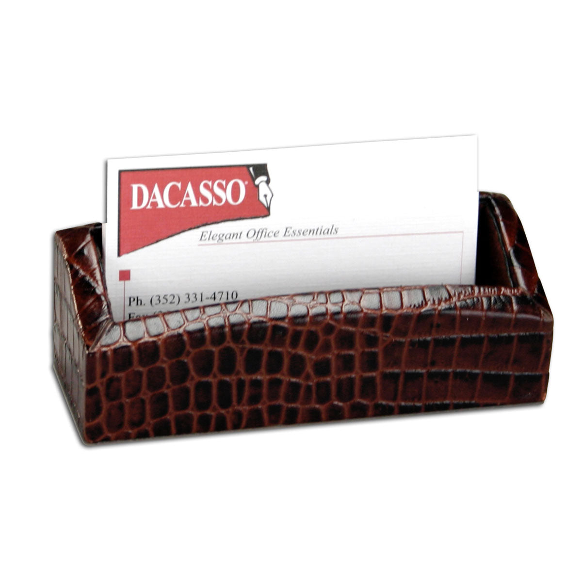 Brown Crocodile Embossed Leather 7-Piece Desk Set