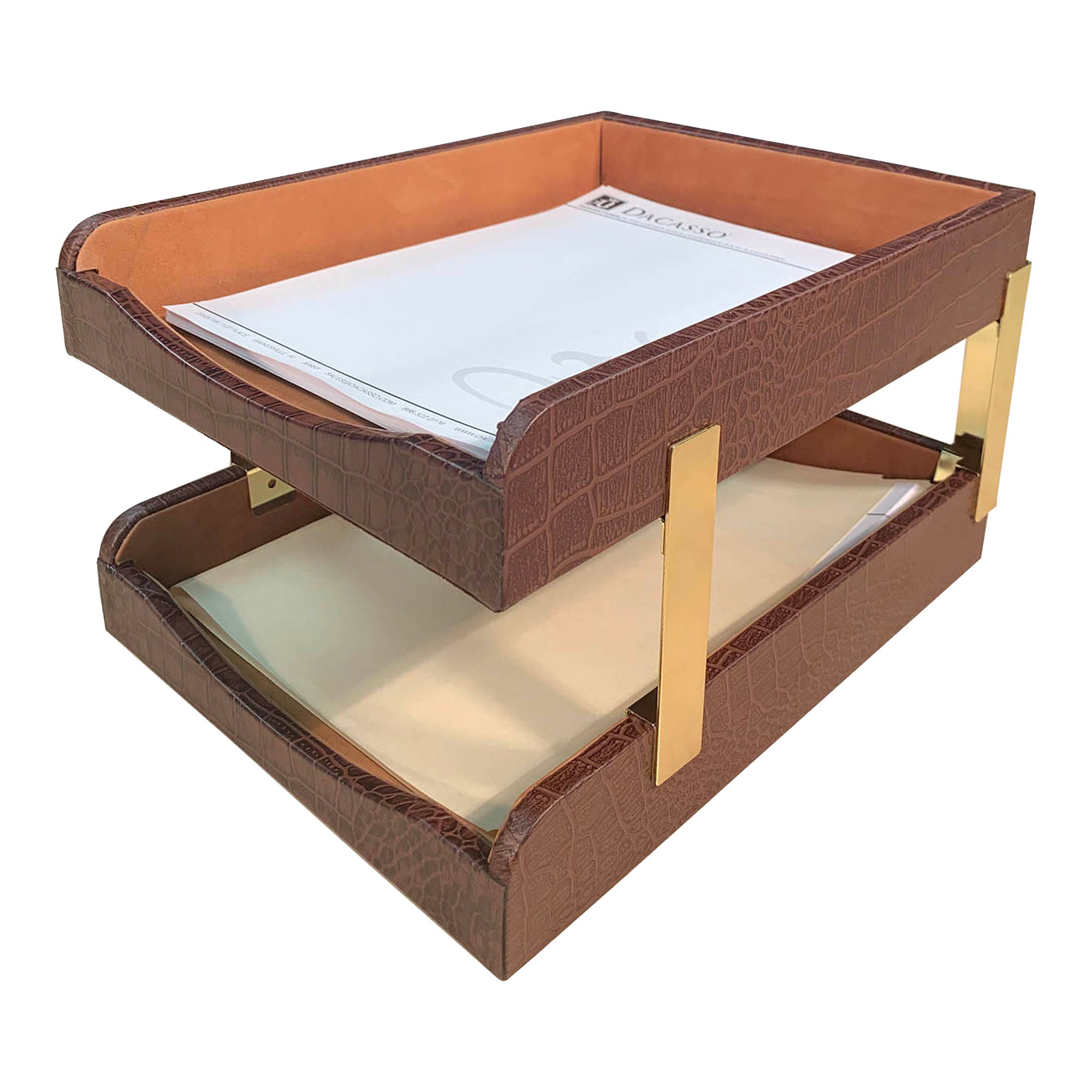 Brown Crocodile Embossed Leather 10-Piece Desk Set