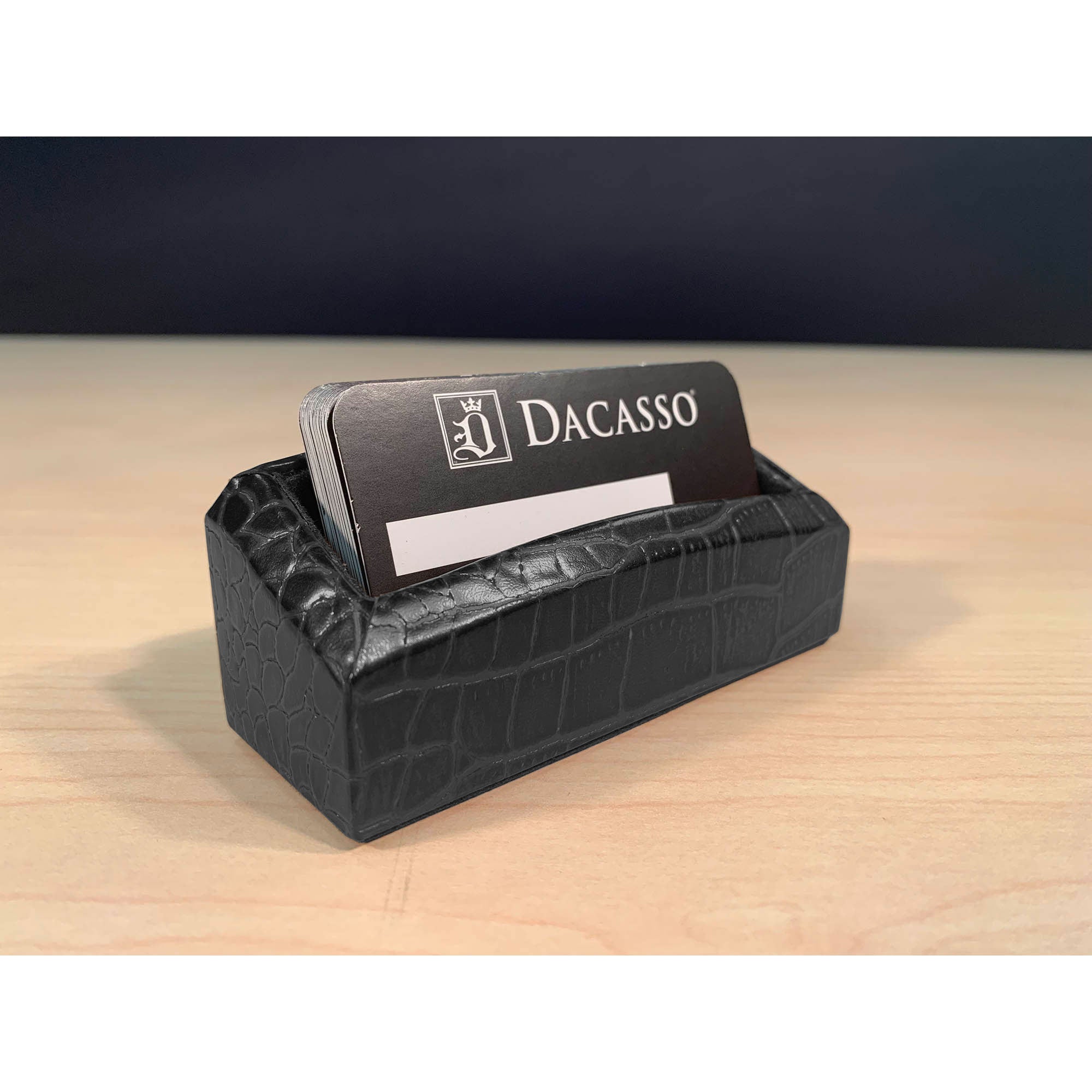 Black Crocodile Embossed Leather 7-Piece Desk Set