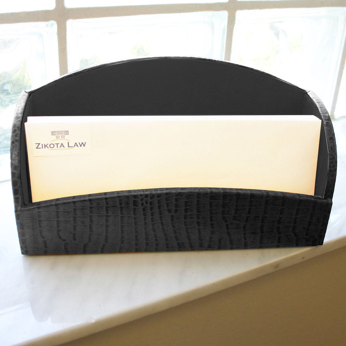 Black Crocodile Embossed Leather 7-Piece Desk Set