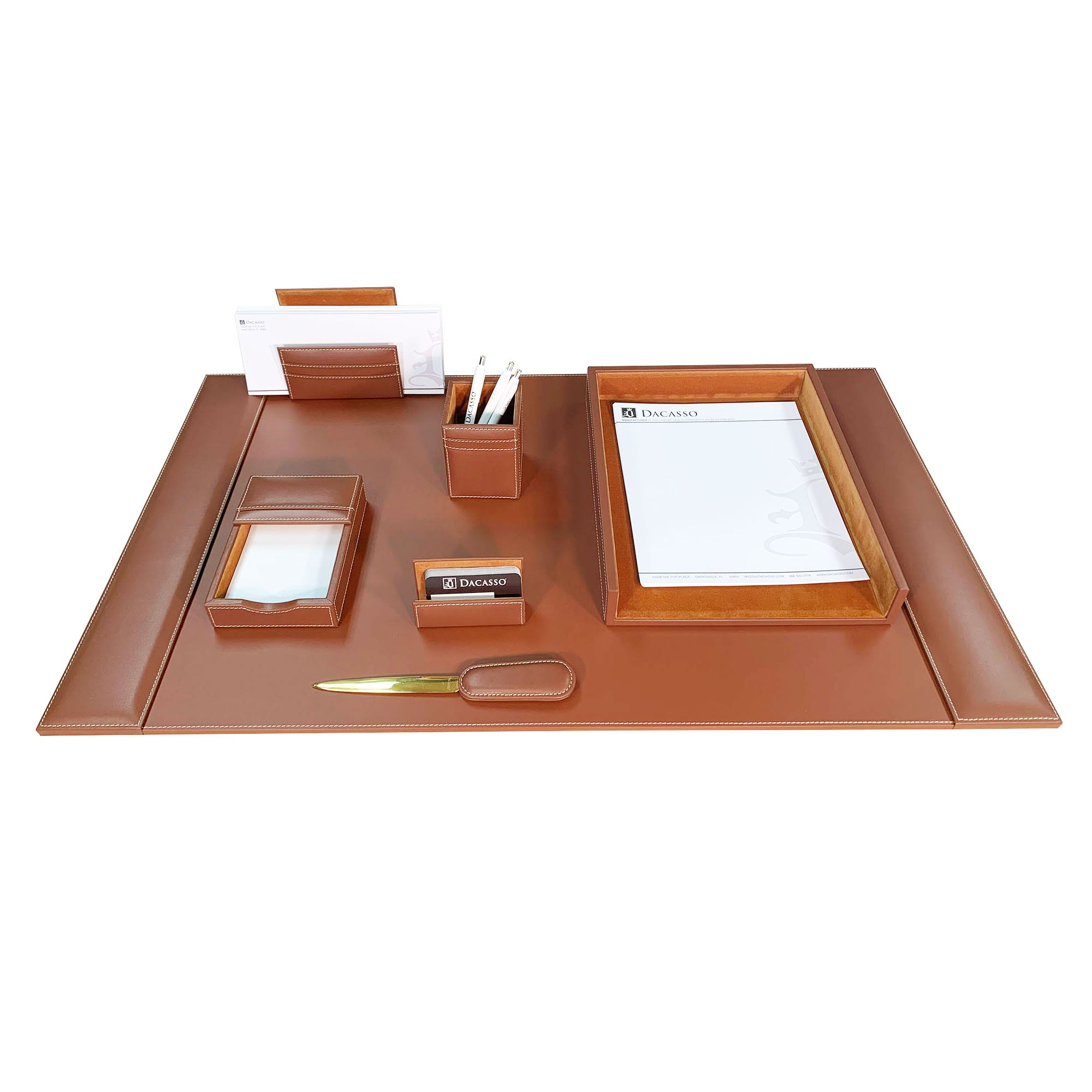 Rustic Brown Leather 7-Piece Desk Set