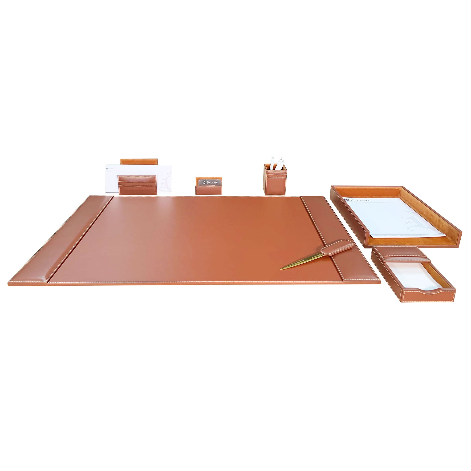 Rustic Brown Leather 7-Piece Desk Set