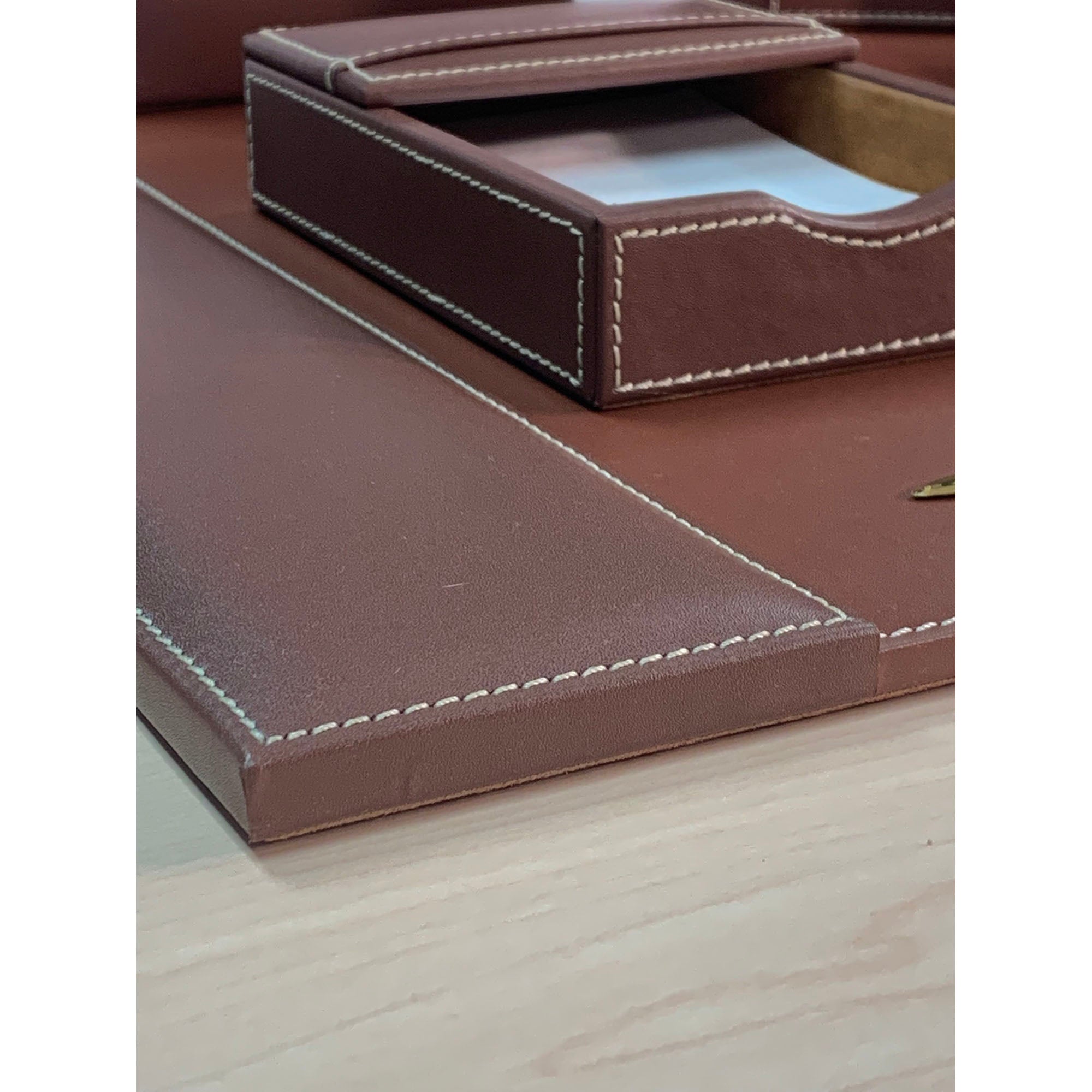 Rustic Brown Leather 7-Piece Desk Set