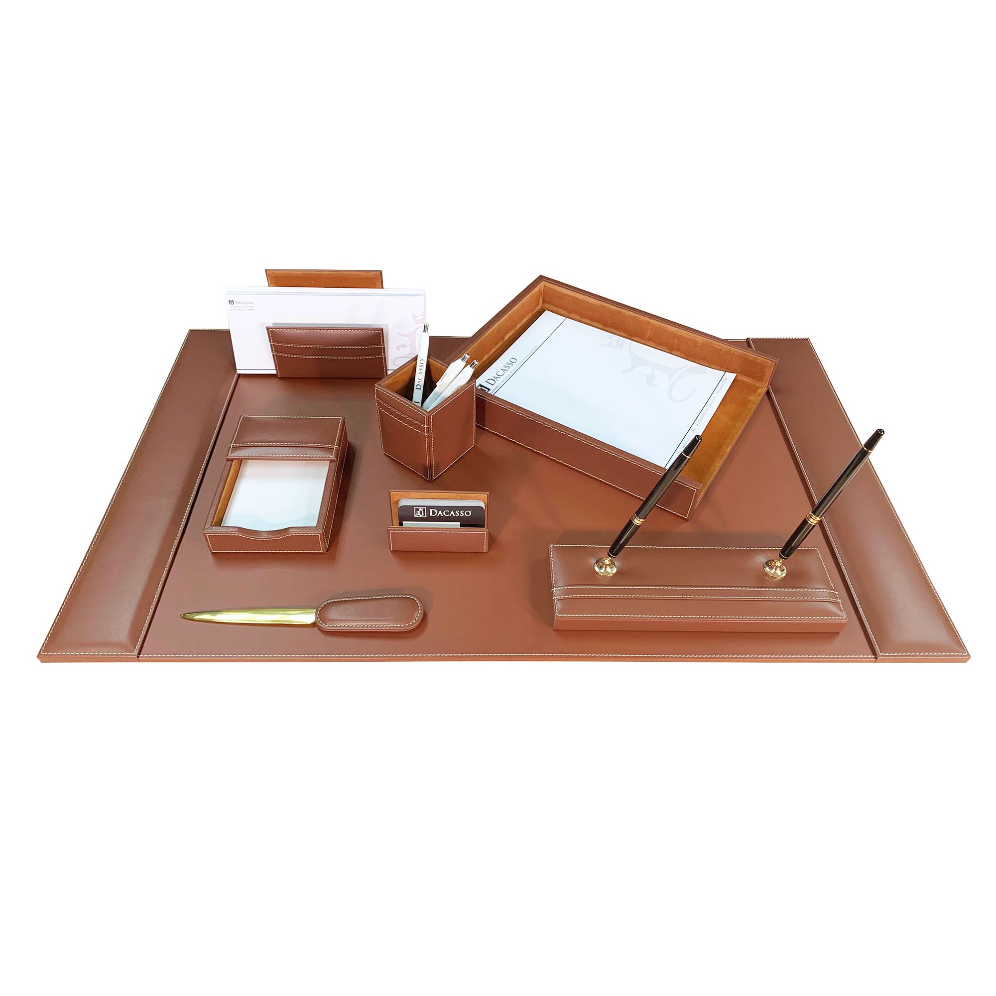Rustic Brown Leather 8-Piece Desk Set
