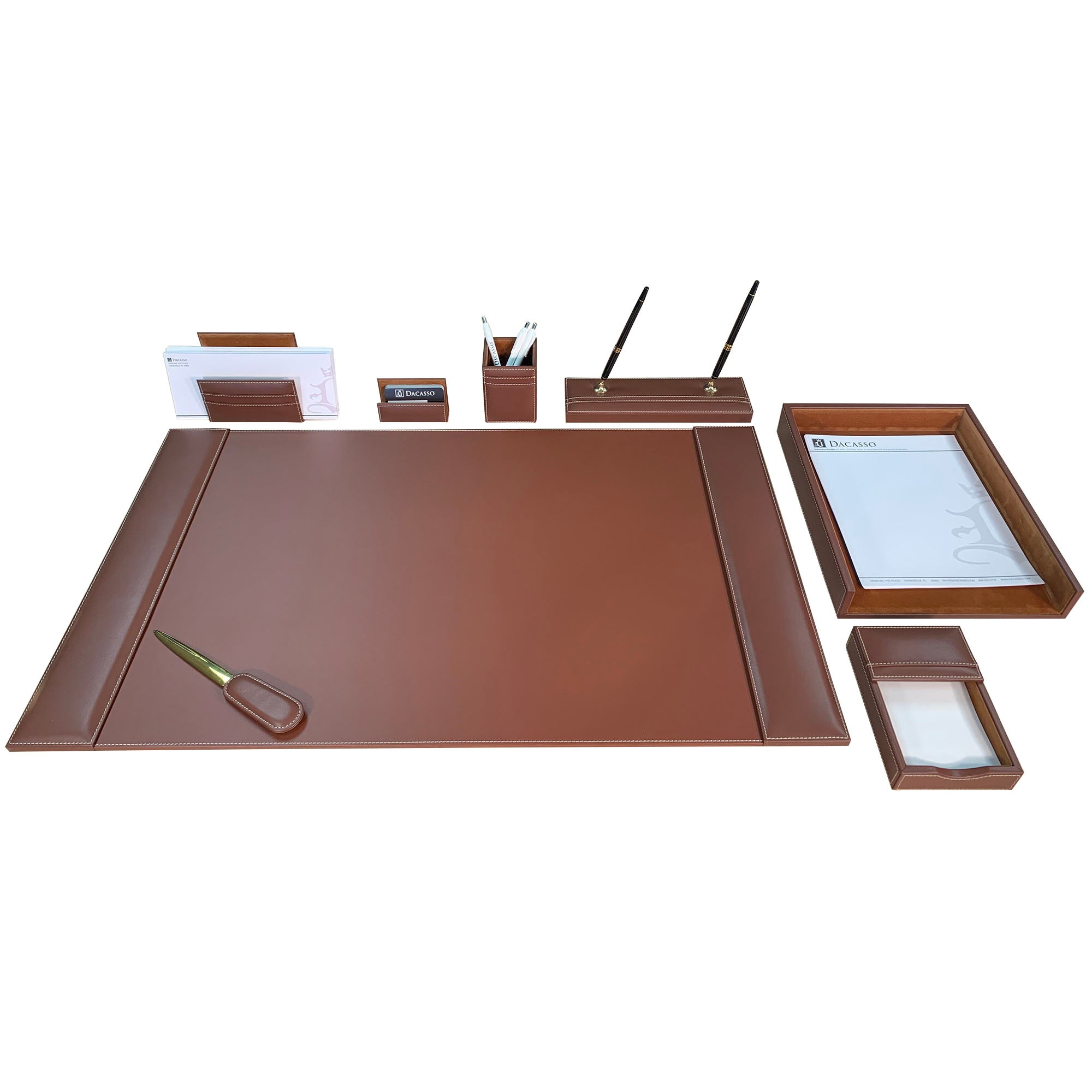 Rustic Brown Leather 8-Piece Desk Set