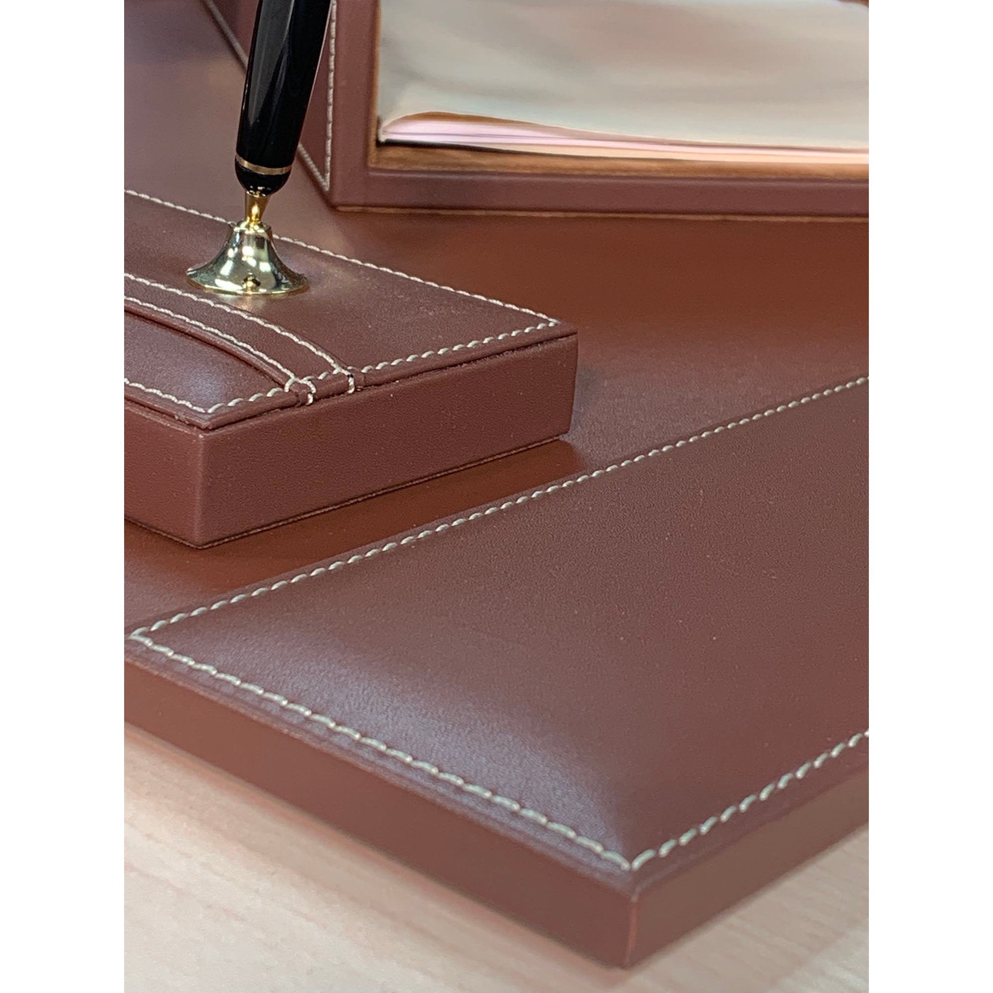 Rustic Brown Leather 8-Piece Desk Set