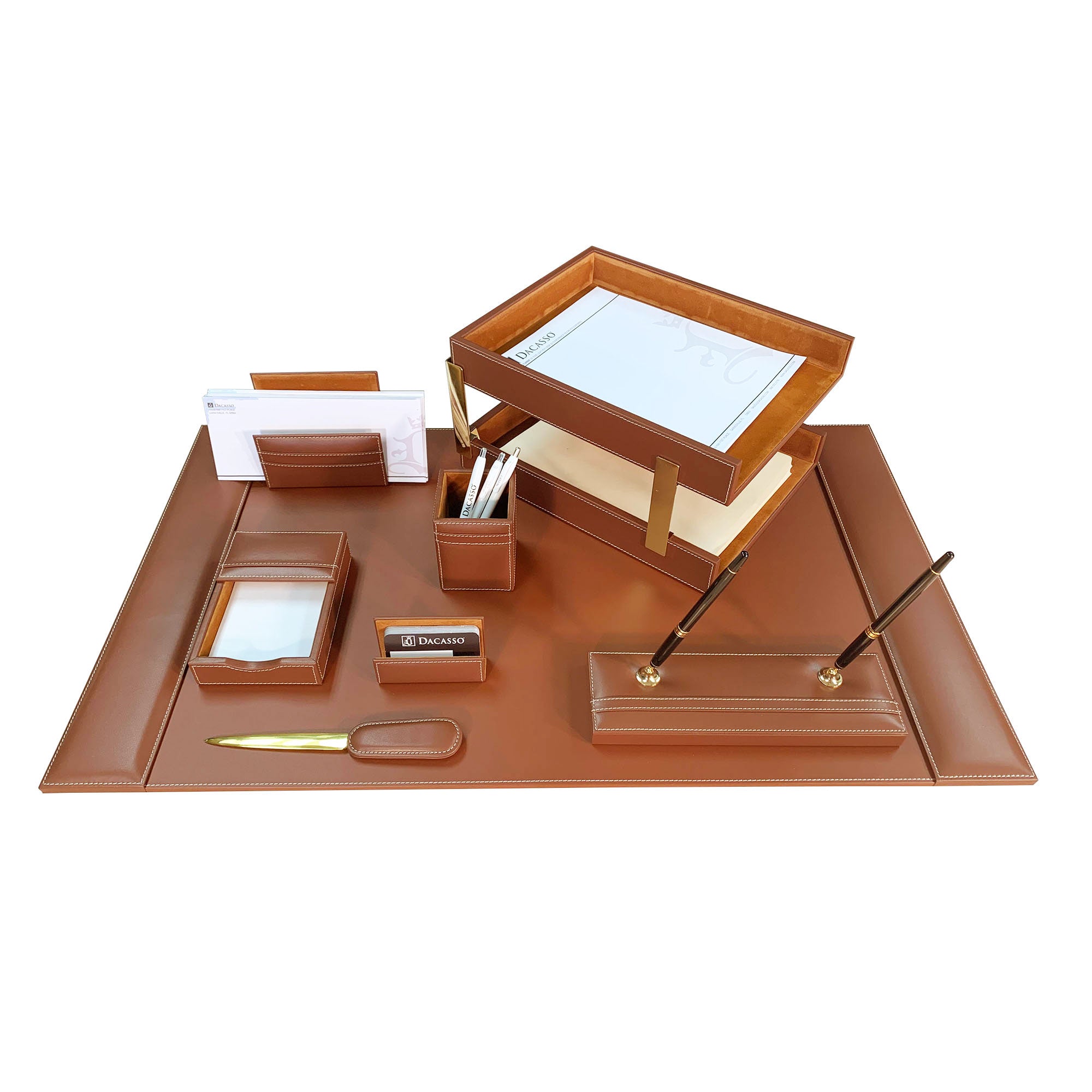 Rustic Brown Leather 10-Piece Desk Set