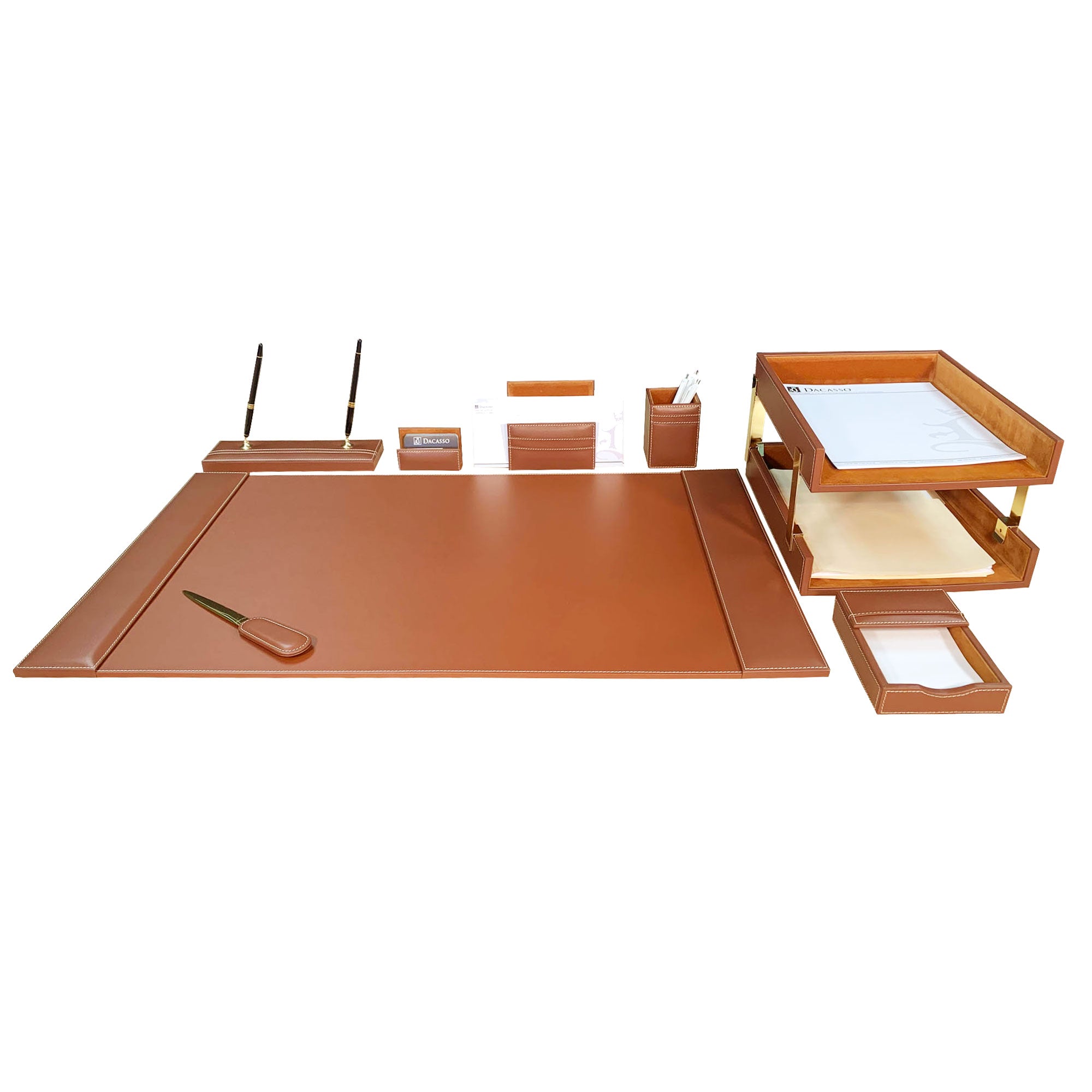 Rustic Brown Leather 10-Piece Desk Set