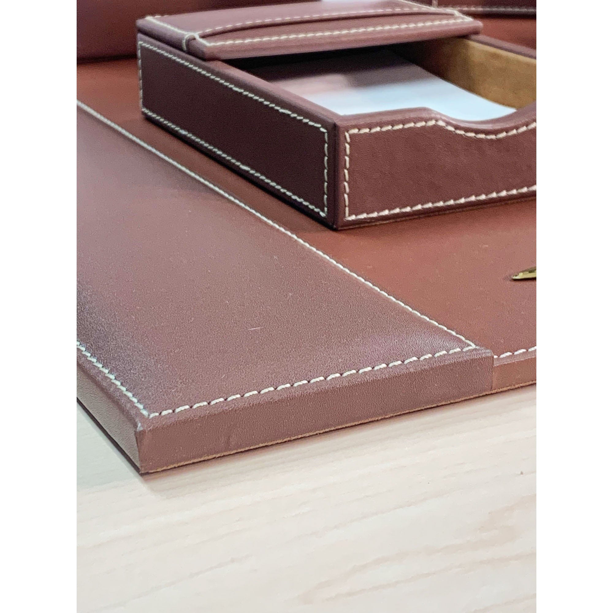 Rustic Brown Leather 10-Piece Desk Set