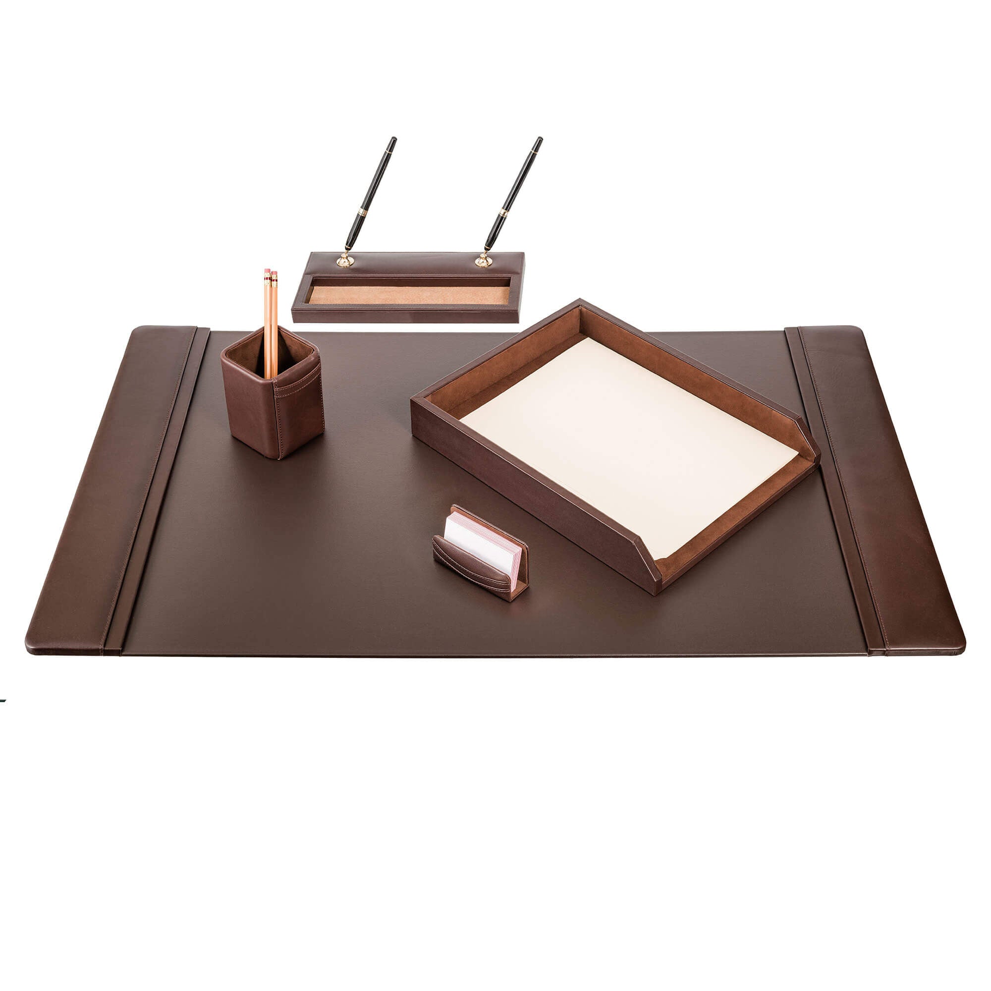 Chocolate Brown Leather 5-Piece Desk Set