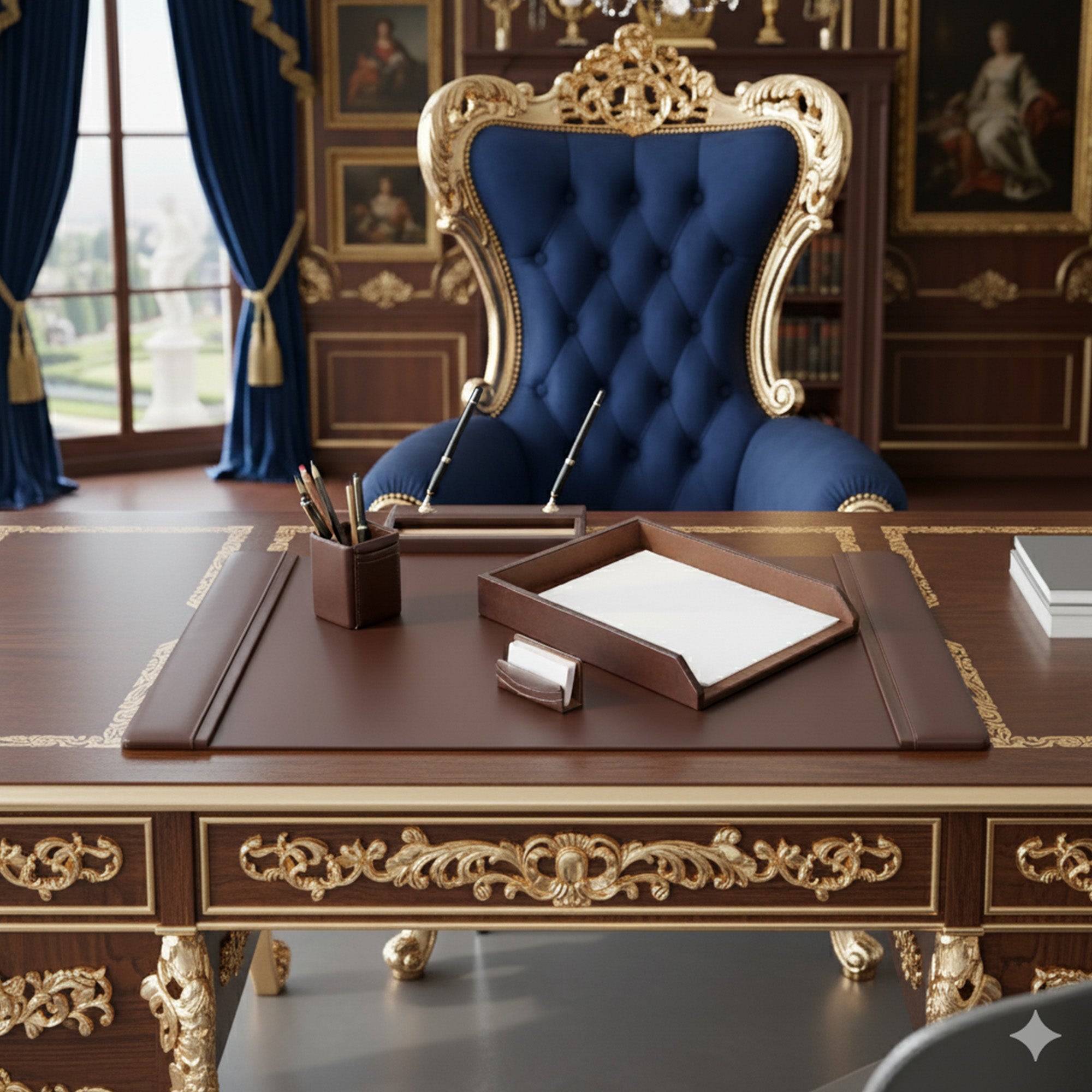 Chocolate Brown Leather 5-Piece Desk Set