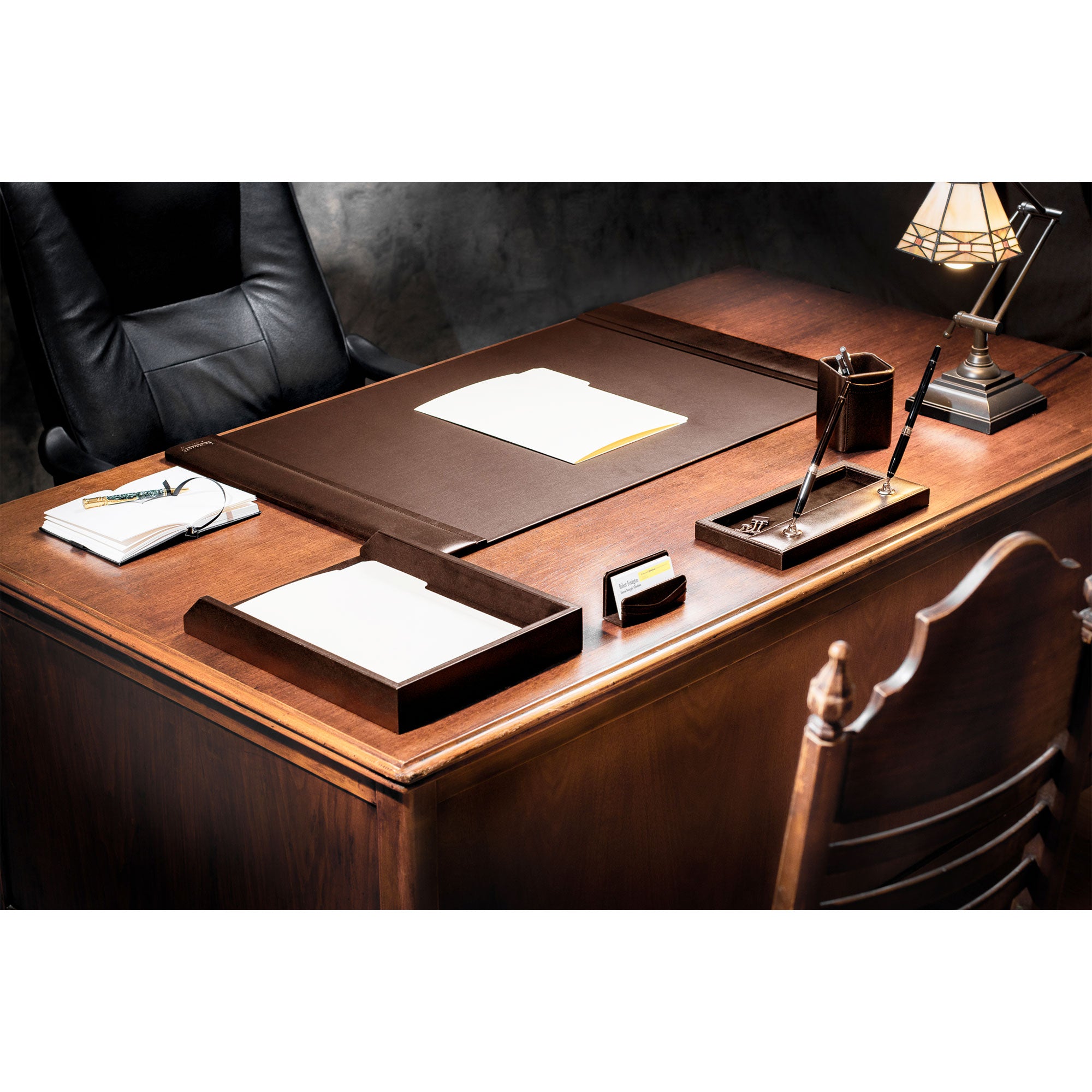 Chocolate Brown Leather 5-Piece Desk Set