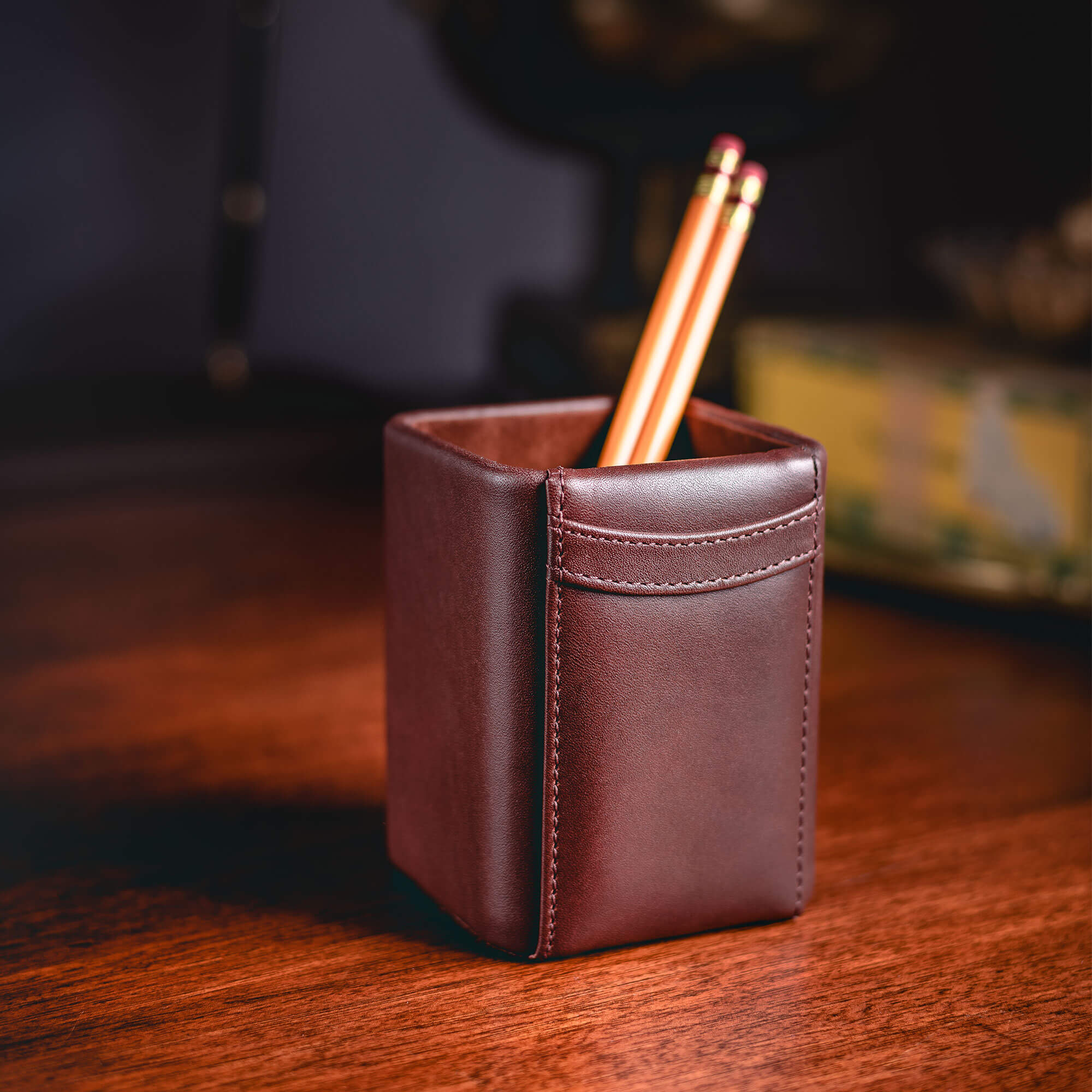 Chocolate Brown Leather 5-Piece Desk Set