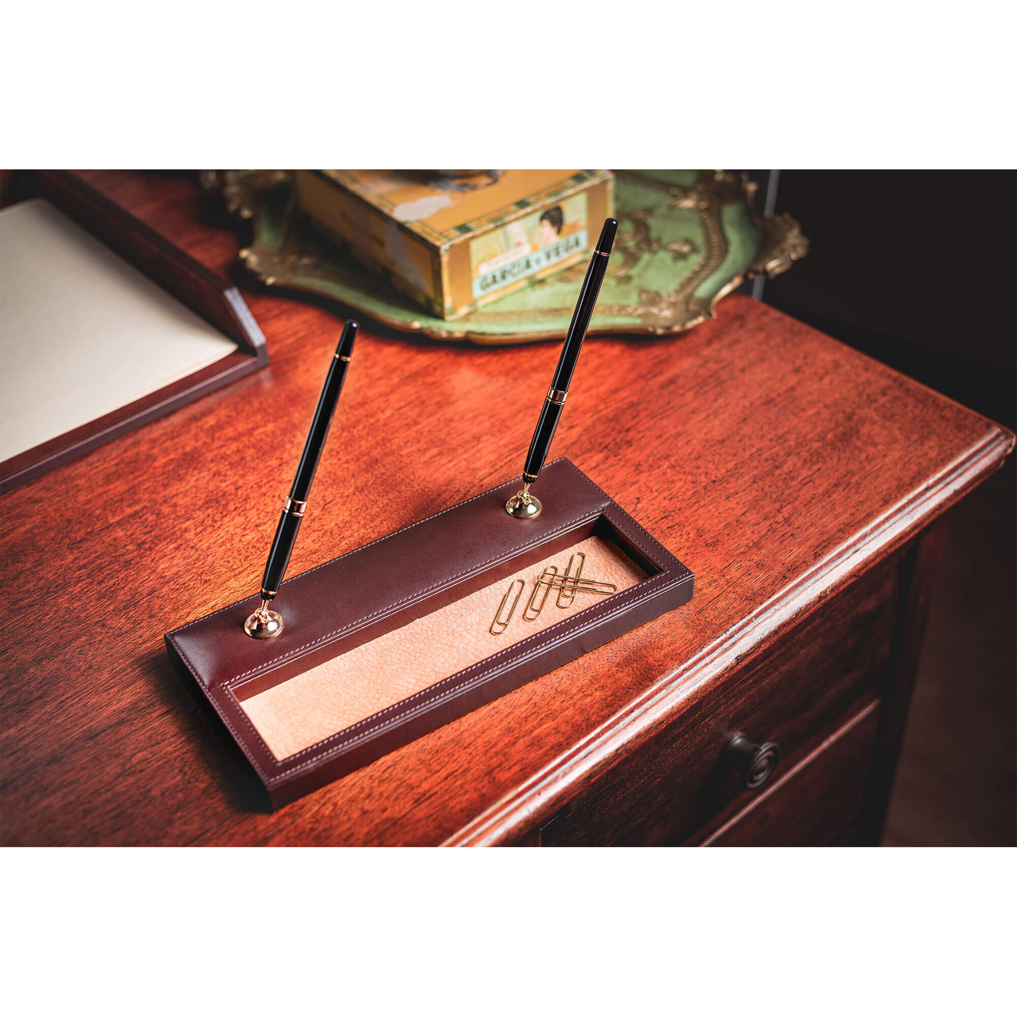 Chocolate Brown Leather 5-Piece Desk Set
