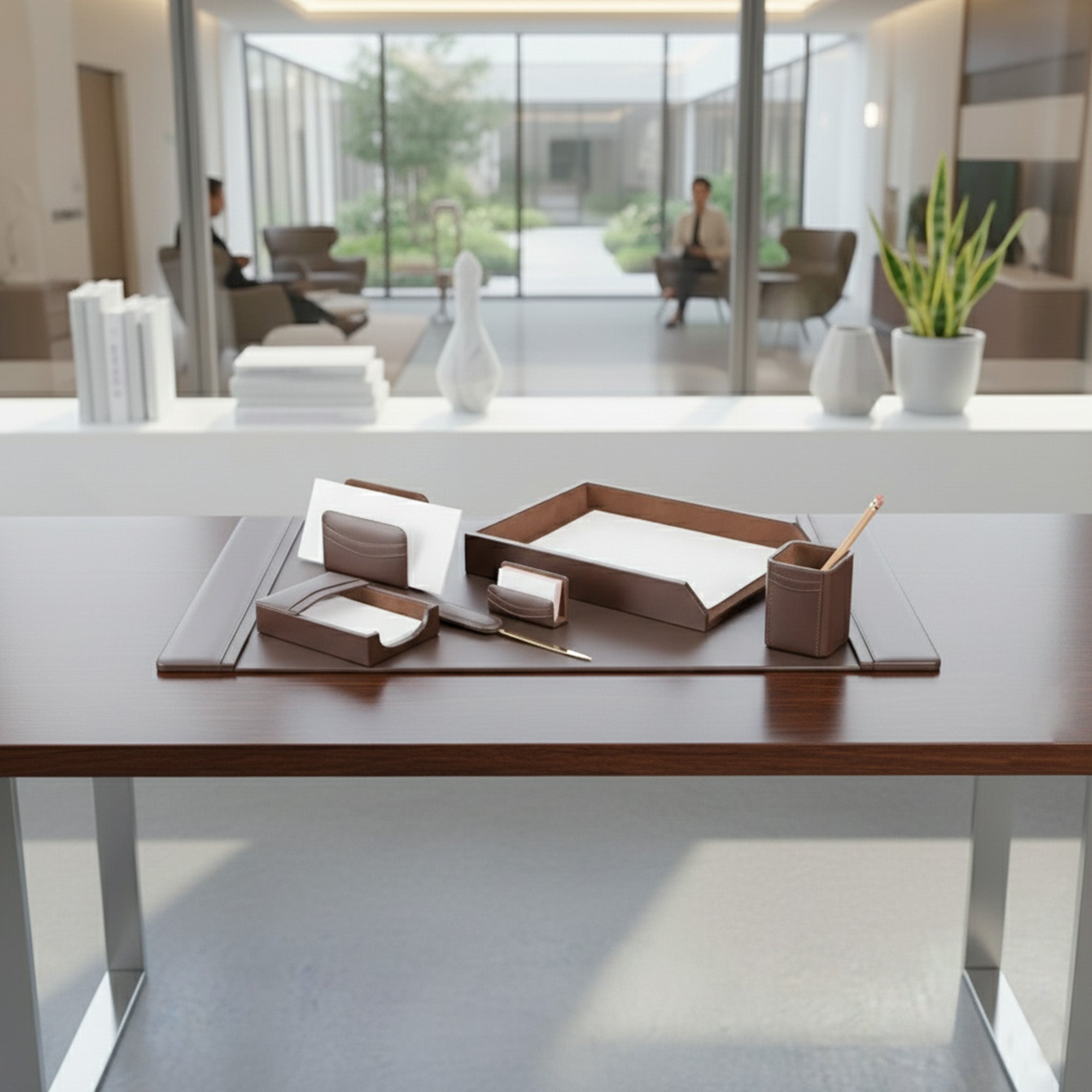 Chocolate Brown Leather 7-Piece Desk Set