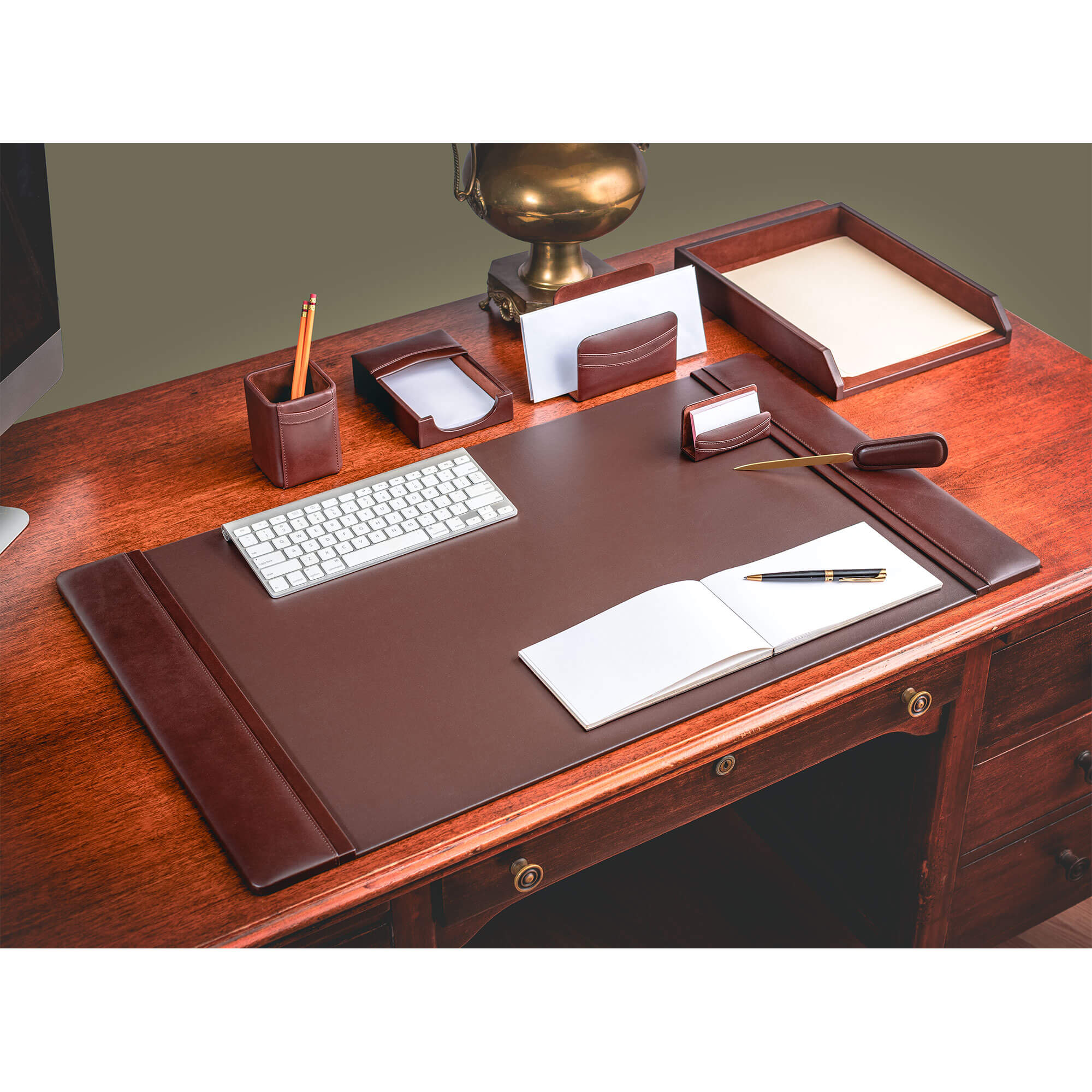 Chocolate Brown Leather 7-Piece Desk Set