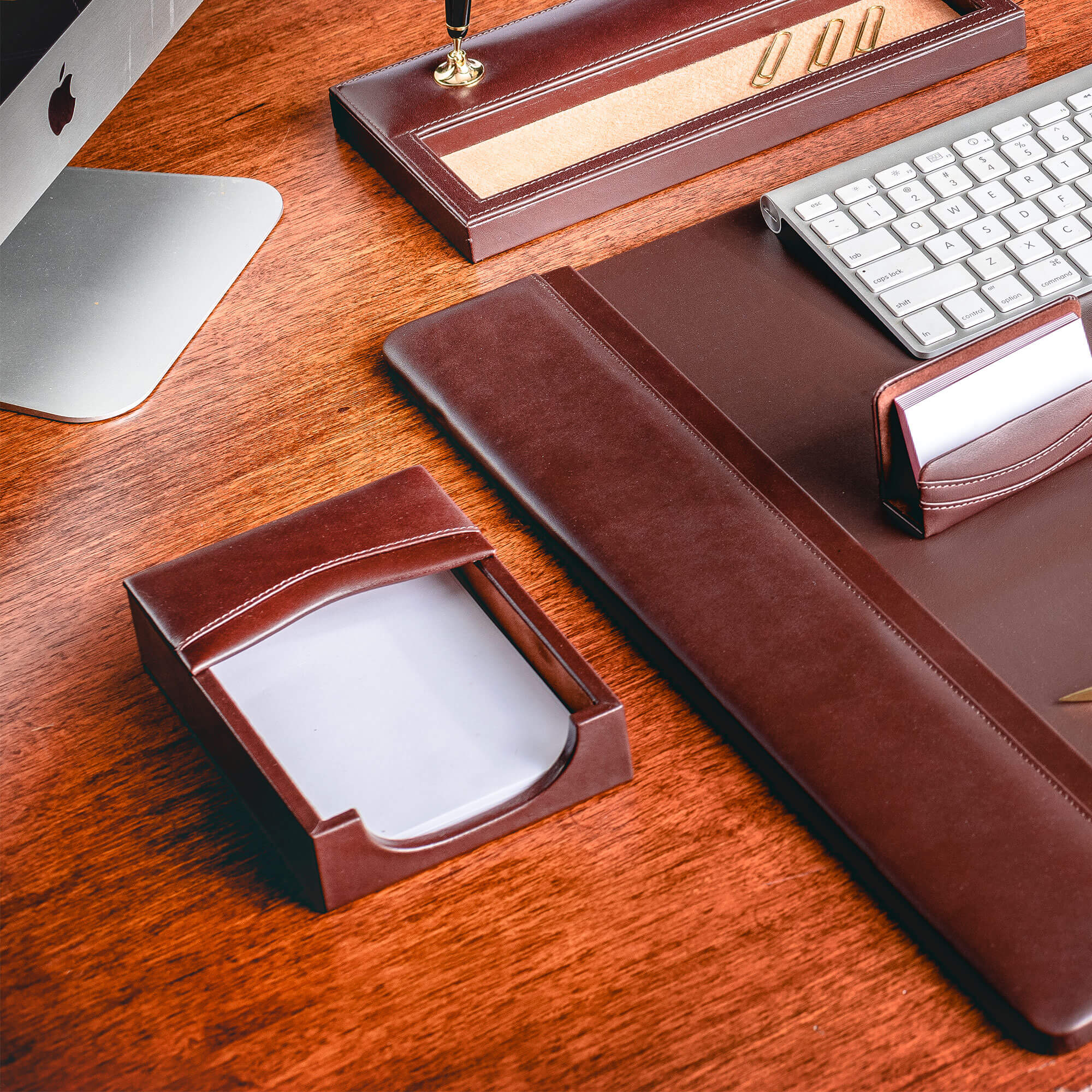 Chocolate Brown Leather 8-Piece Desk Set