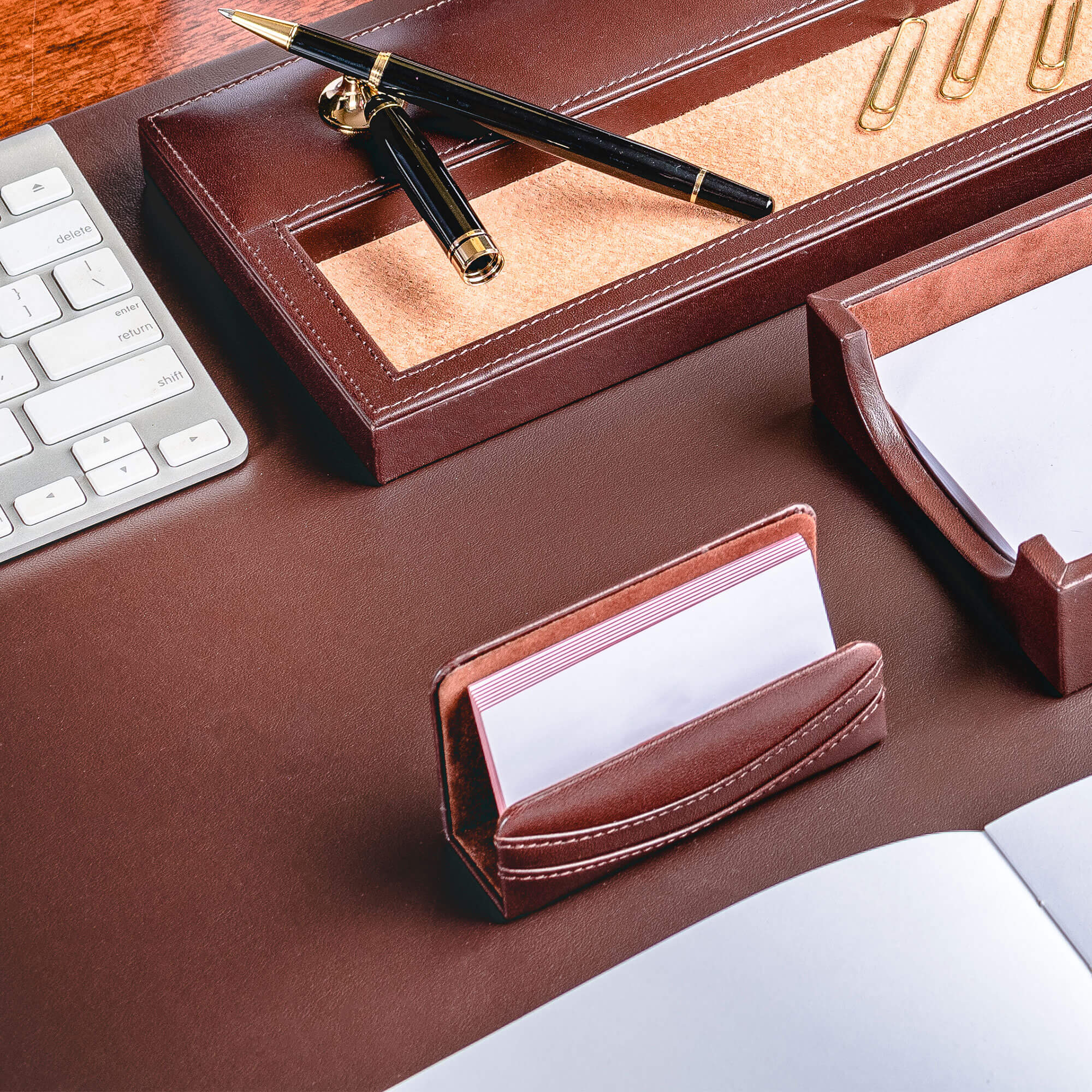 Chocolate Brown Leather 8-Piece Desk Set