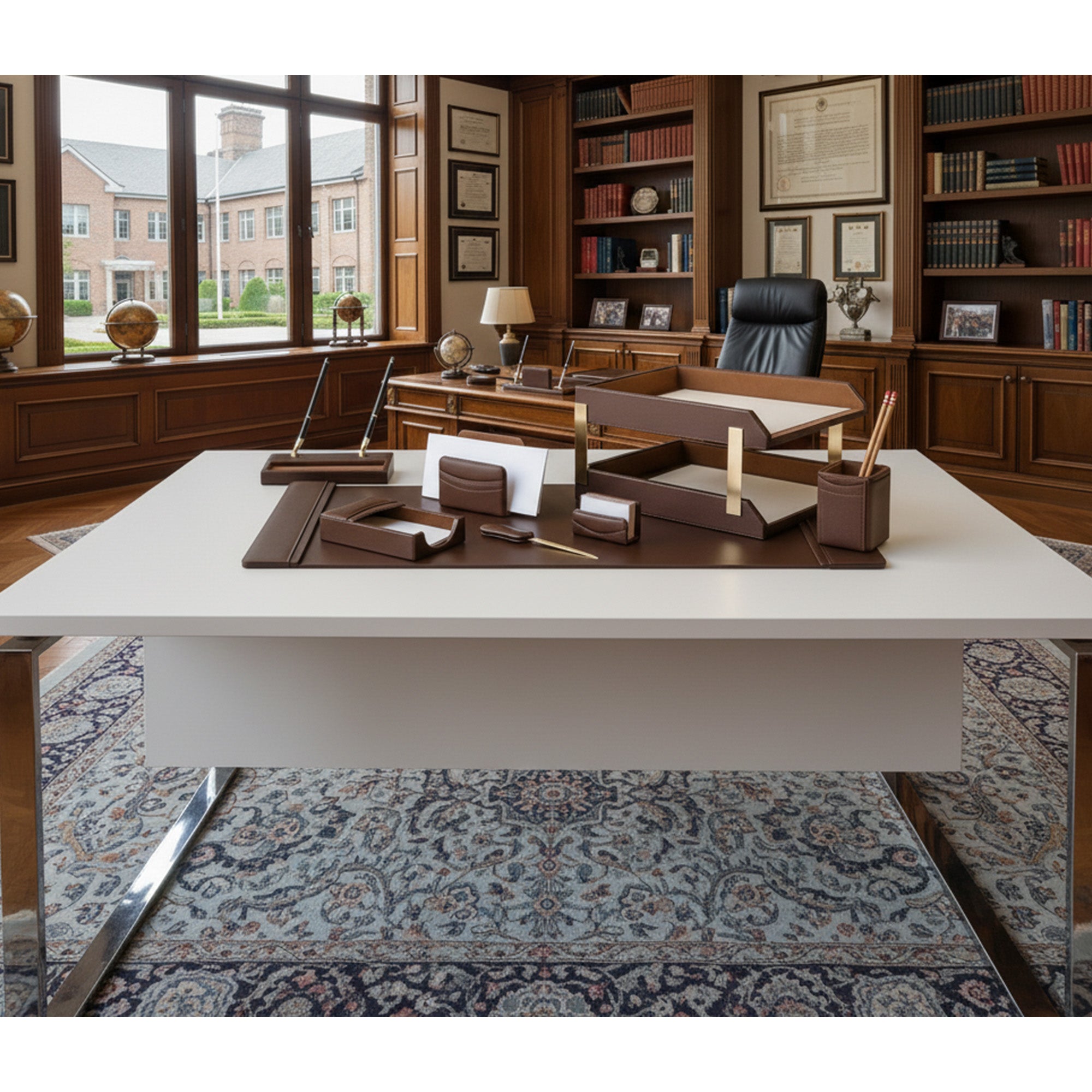 Chocolate Brown Leather 10-Piece Desk Set