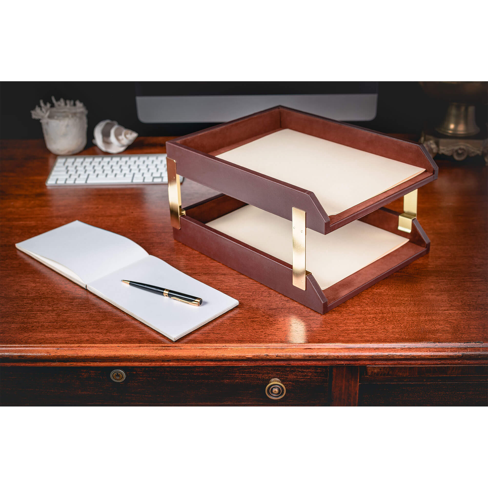 Chocolate Brown Leather 10-Piece Desk Set