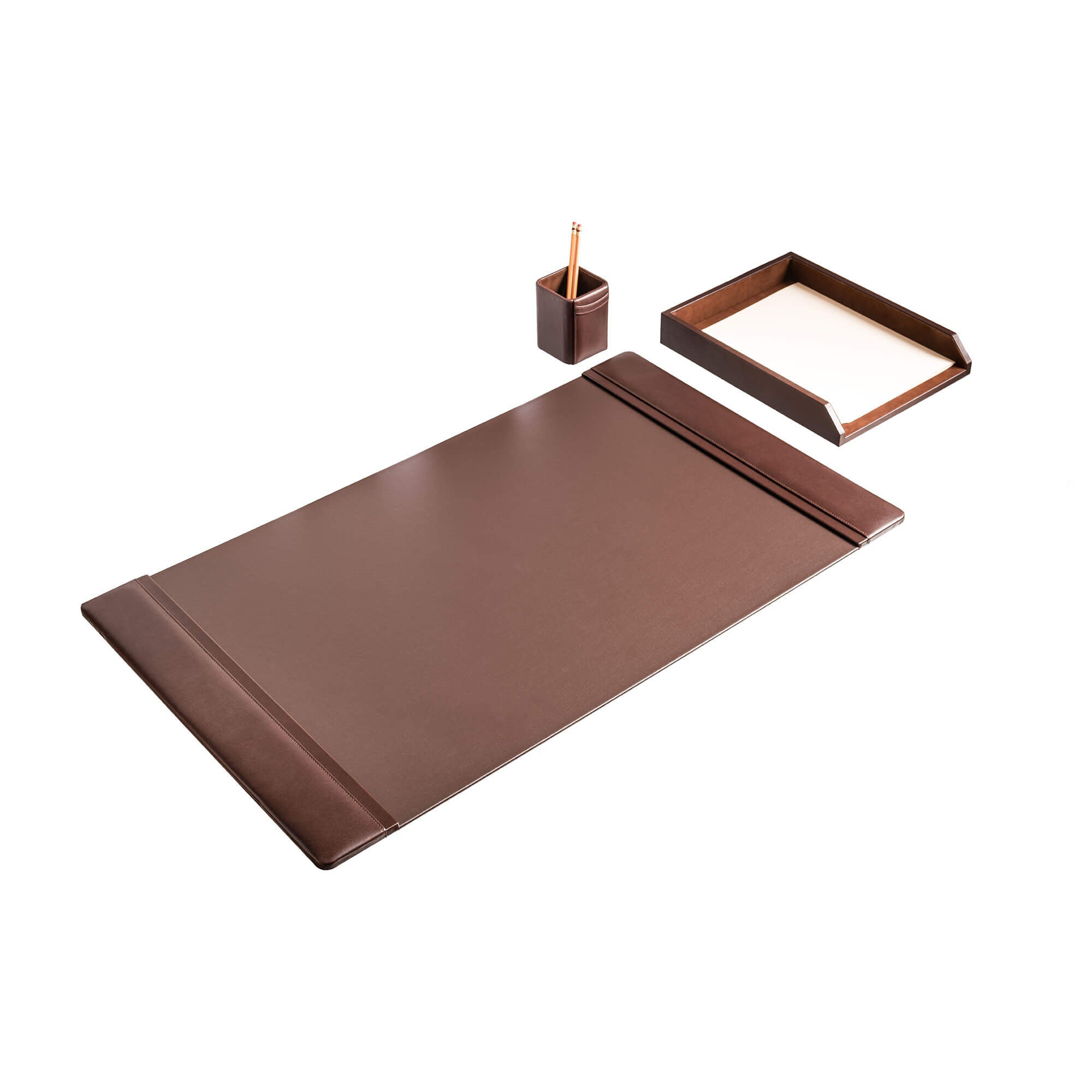 Chocolate Brown Leather 3-Piece Desk Set