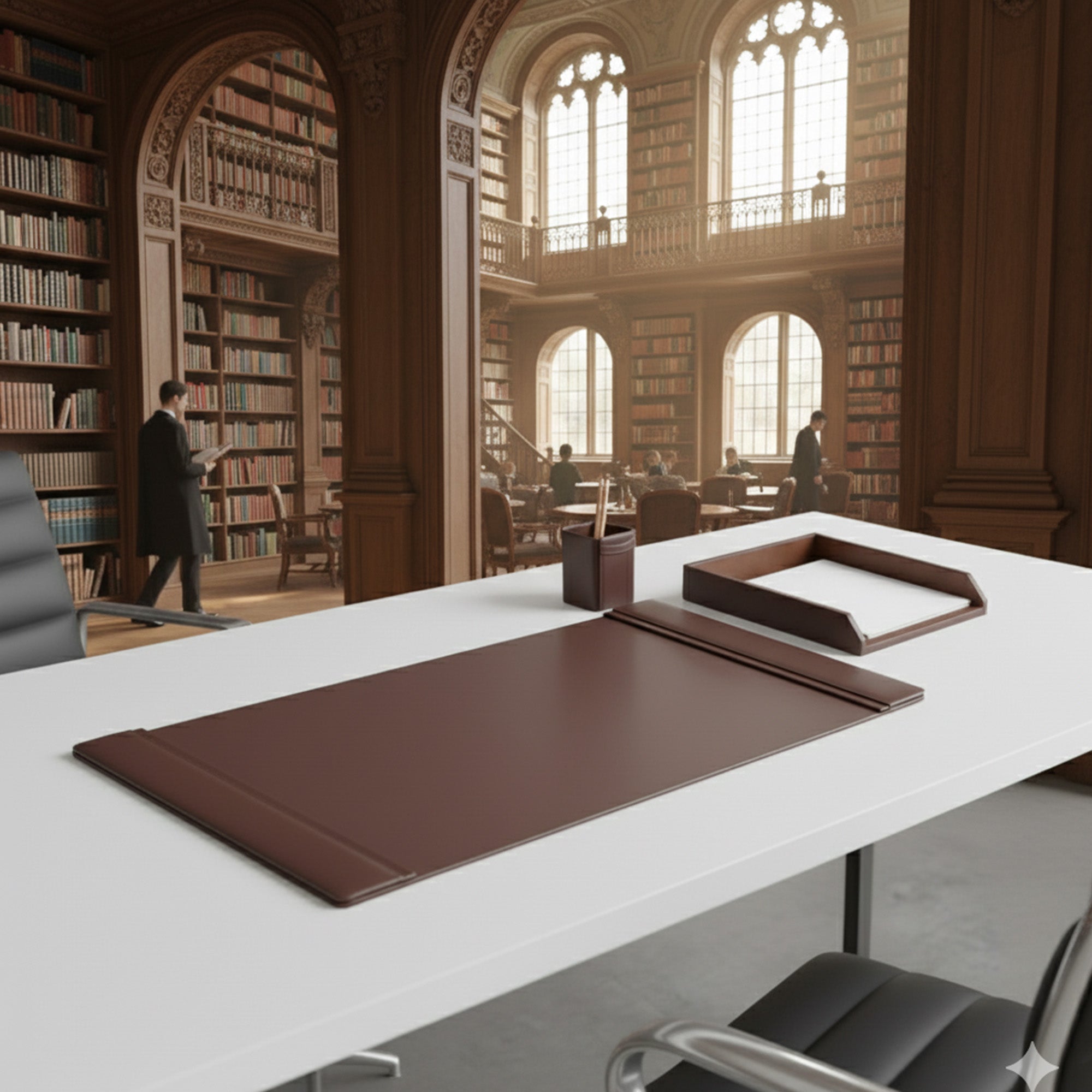 Chocolate Brown Leather 3-Piece Desk Set