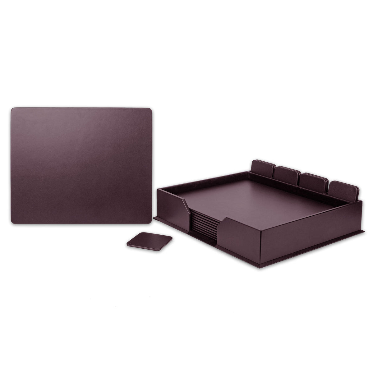 10 Seat Chocolate Brown Leatherette Conference Room Set w/ Square Coasters, 17 x 14 Size Pads