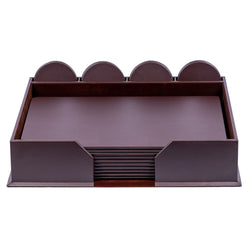 10 Seat Chocolate Brown Leatherette Conference Room Set w/ Round Coasters
