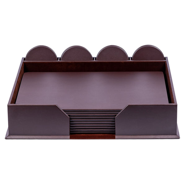 10 Seat Chocolate Brown Leatherette Conference Room Set w/ Round Coasters