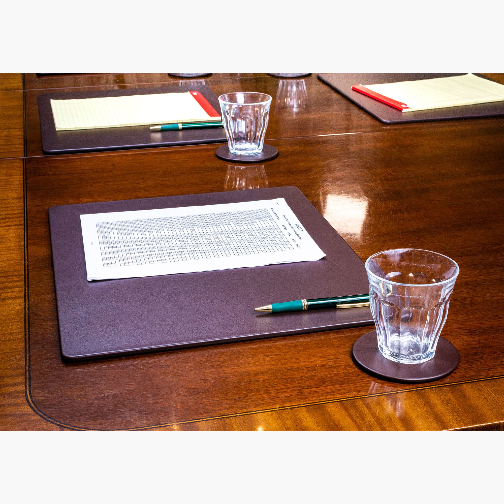 10 Seat Chocolate Brown Leatherette Conference Room Set w/ Round Coasters