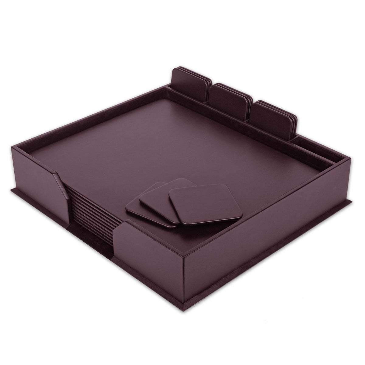 10 Seat Chocolate Brown Leather Conference Room Set w/ Square Coasters, 17 x 14 Size Pads