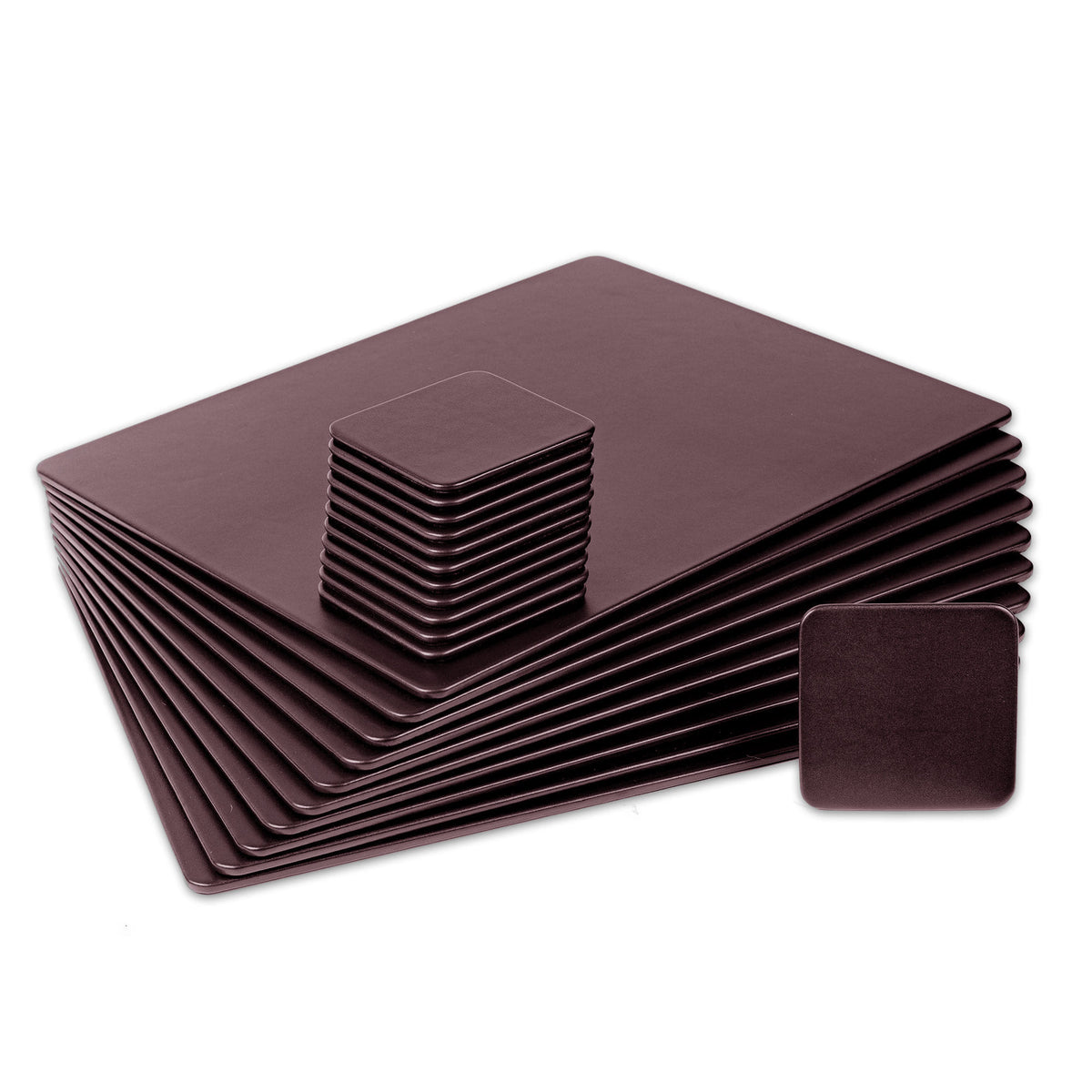 10 Seat Chocolate Brown Leather Conference Room Set w/ Square Coasters, 17 x 14 Size Pads