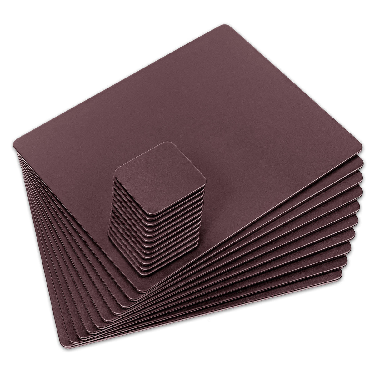 10 Seat Chocolate Brown Leather Conference Room Set w/ Square Coasters, 17 x 14 Size Pads