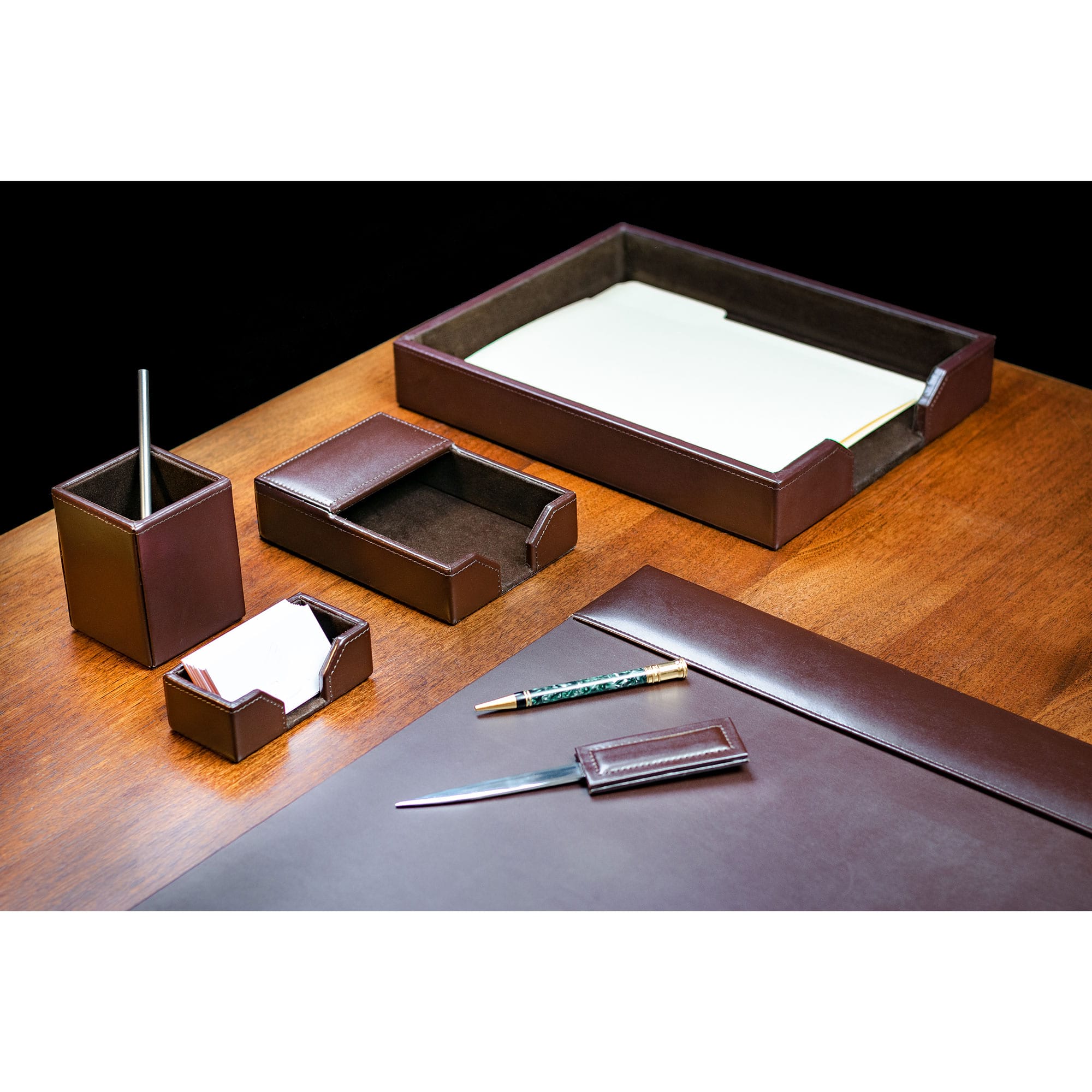 Dark Brown Bonded Leather 6-Piece Desk Set