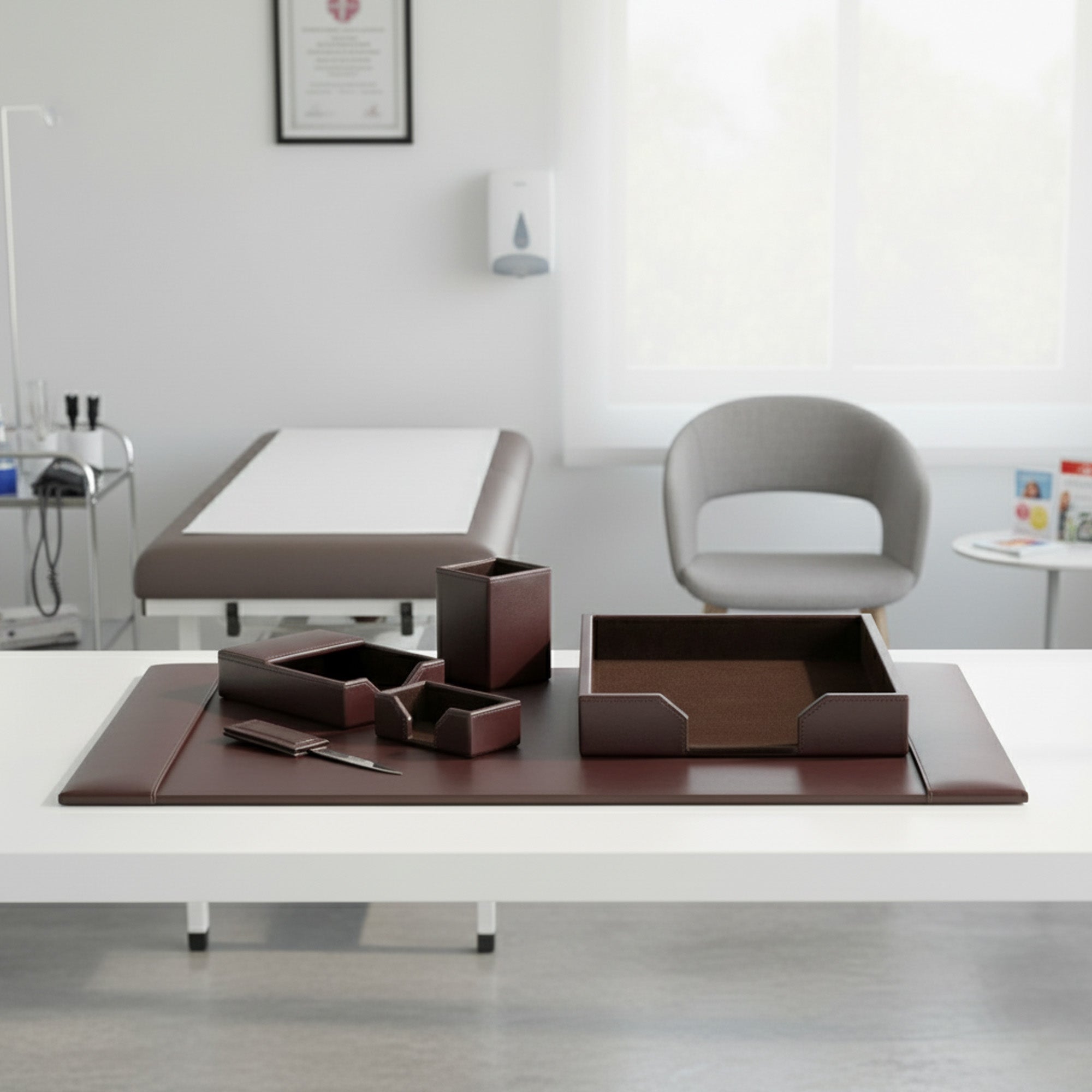 Dark Brown Bonded Leather 6-Piece Desk Set