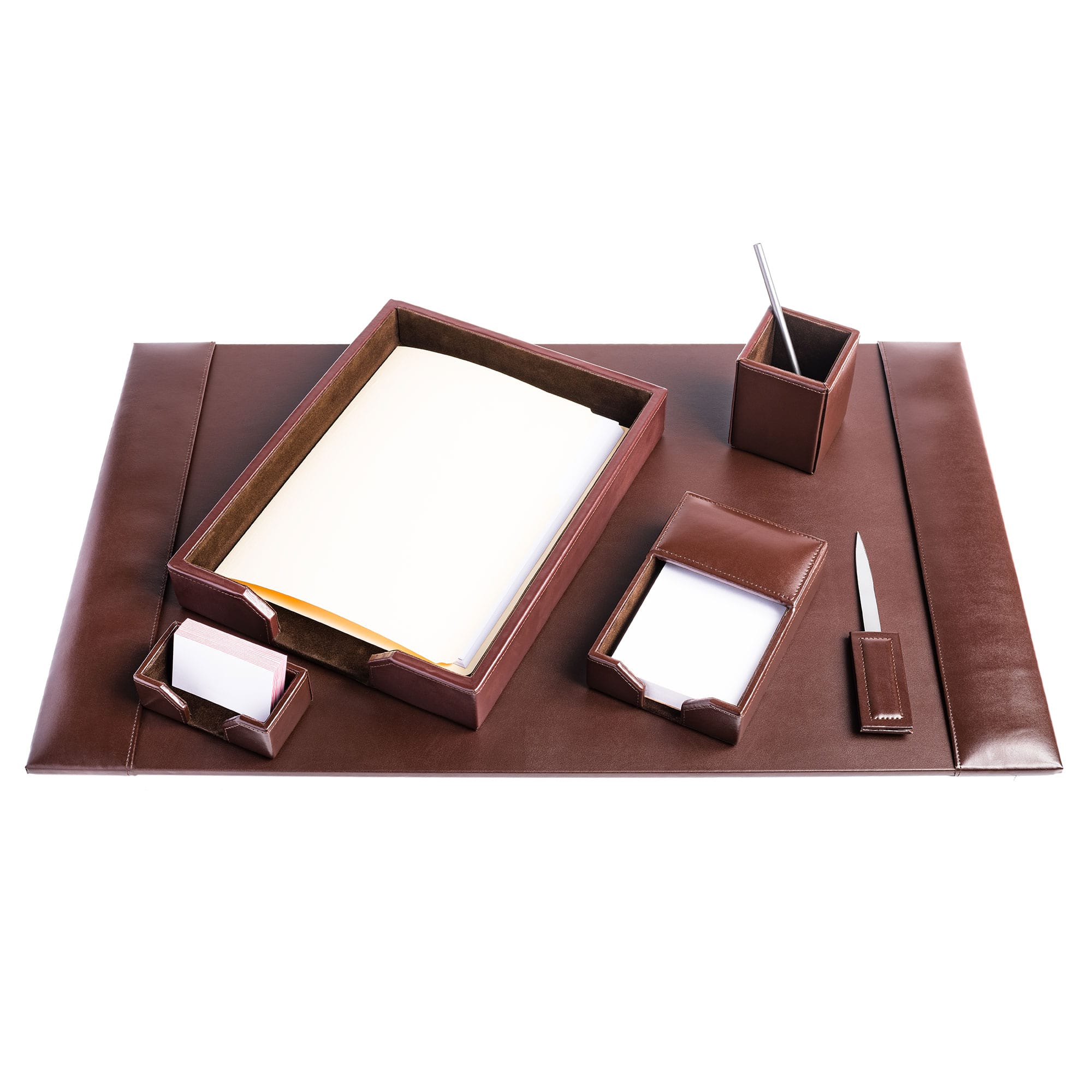 Dark Brown Bonded Leather 6-Piece Desk Set