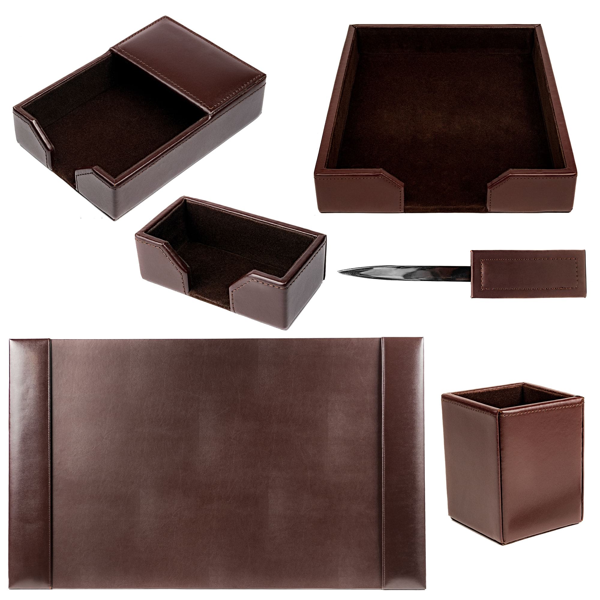 Dark Brown Bonded Leather 6-Piece Desk Set