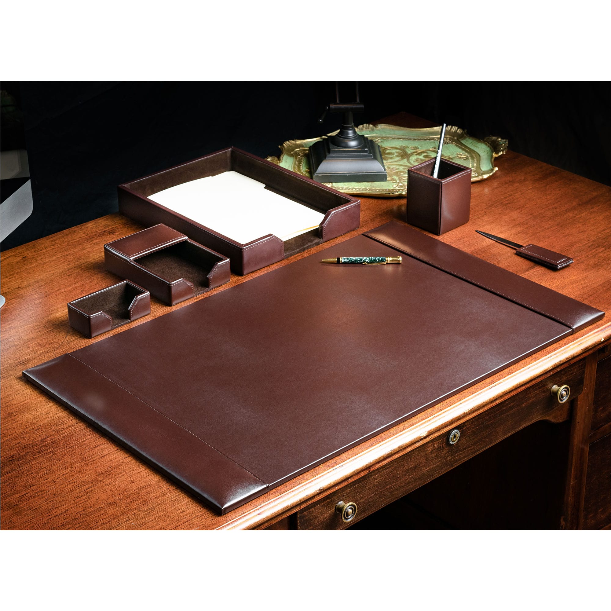 Dark Brown Bonded Leather 6-Piece Desk Set