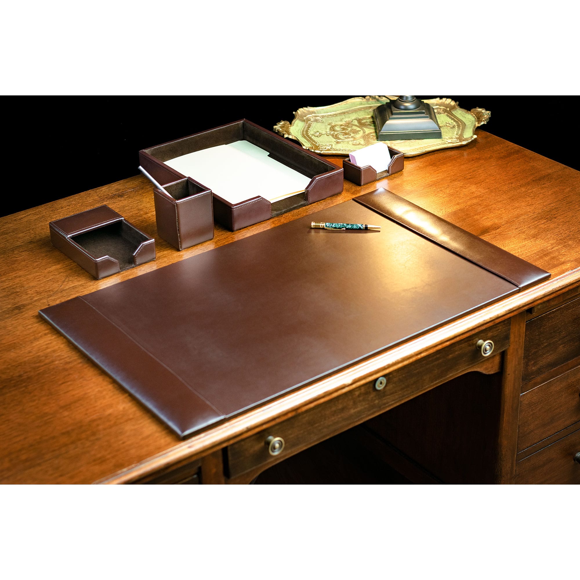 Dark Brown Bonded Leather 5-Piece Desk Set