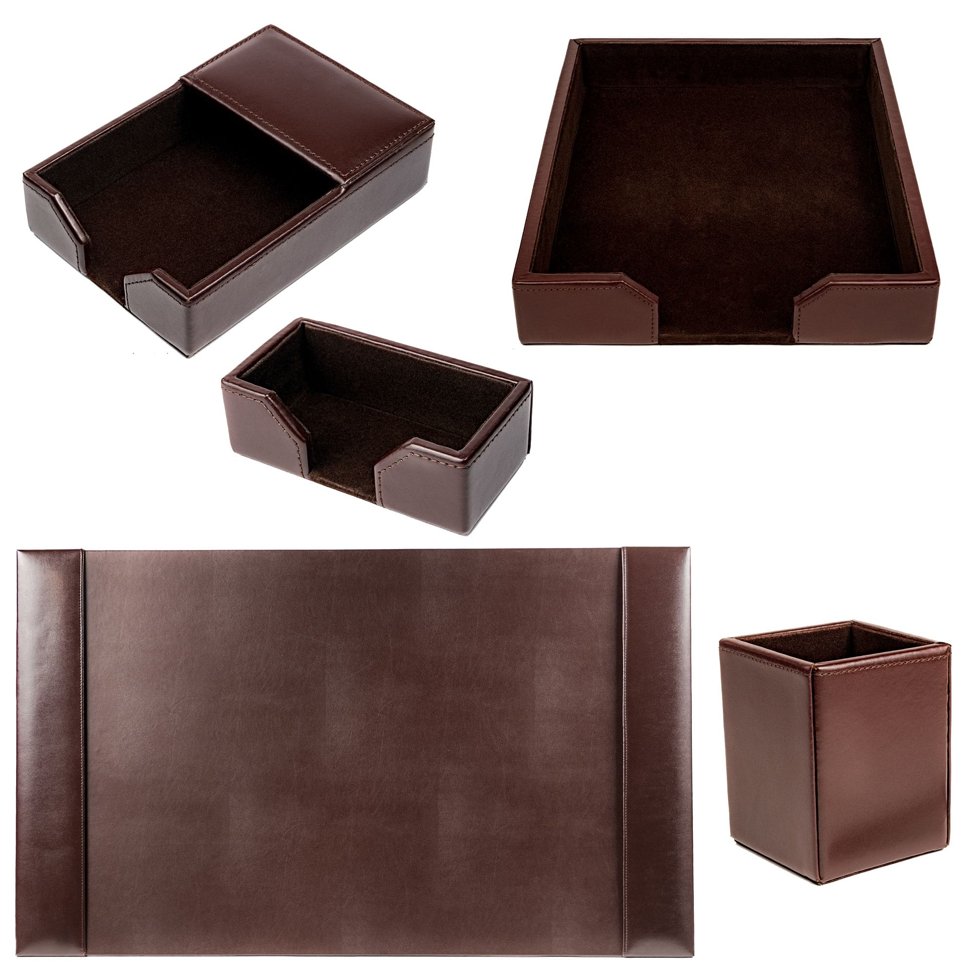 Dark Brown Bonded Leather 5-Piece Desk Set