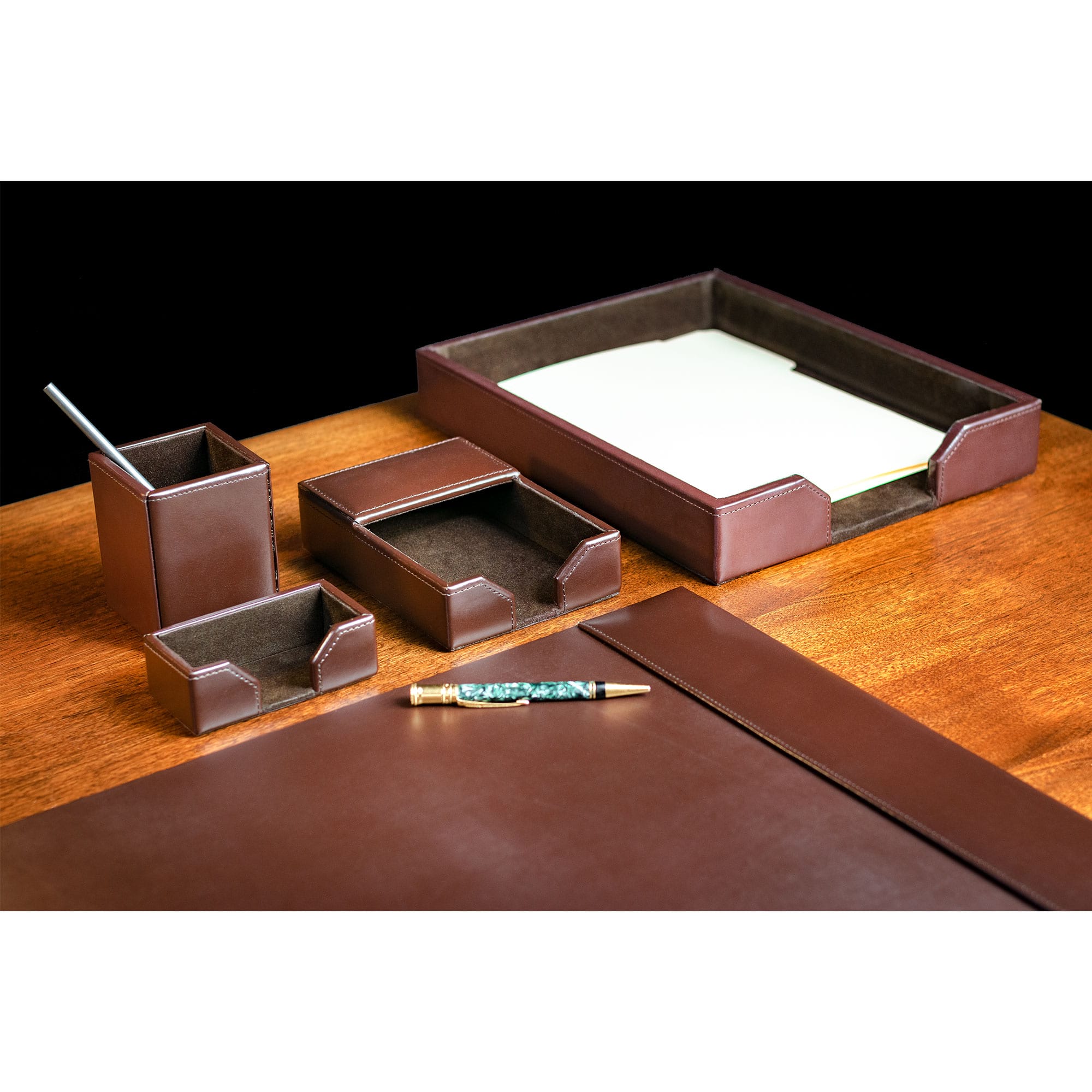 Dark Brown Bonded Leather 5-Piece Desk Set