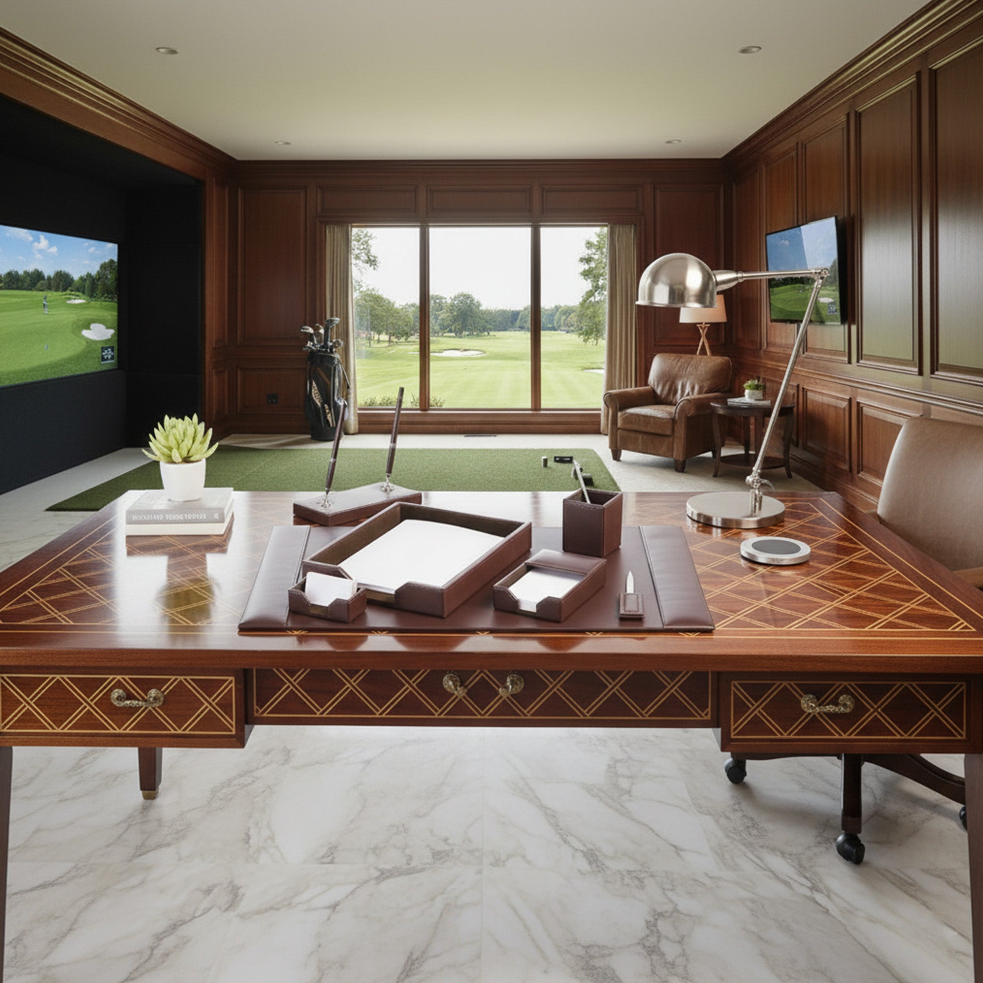 Dark Brown Bonded Leather 7-Piece Desk Set