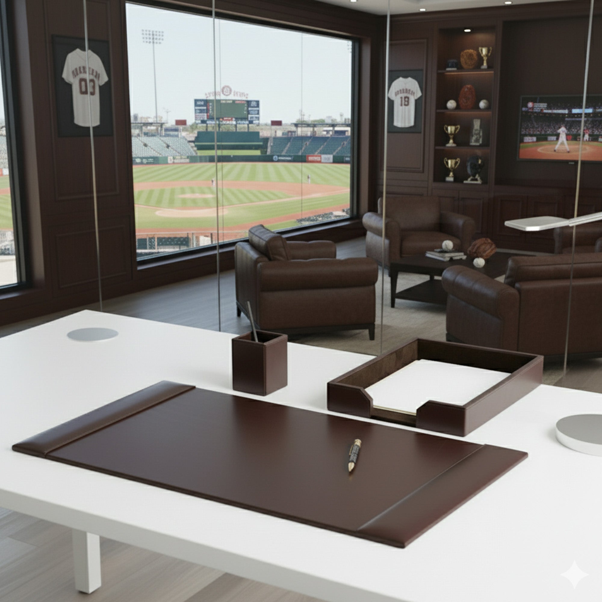 Dark Brown Bonded Leather 3-Piece Desk Set