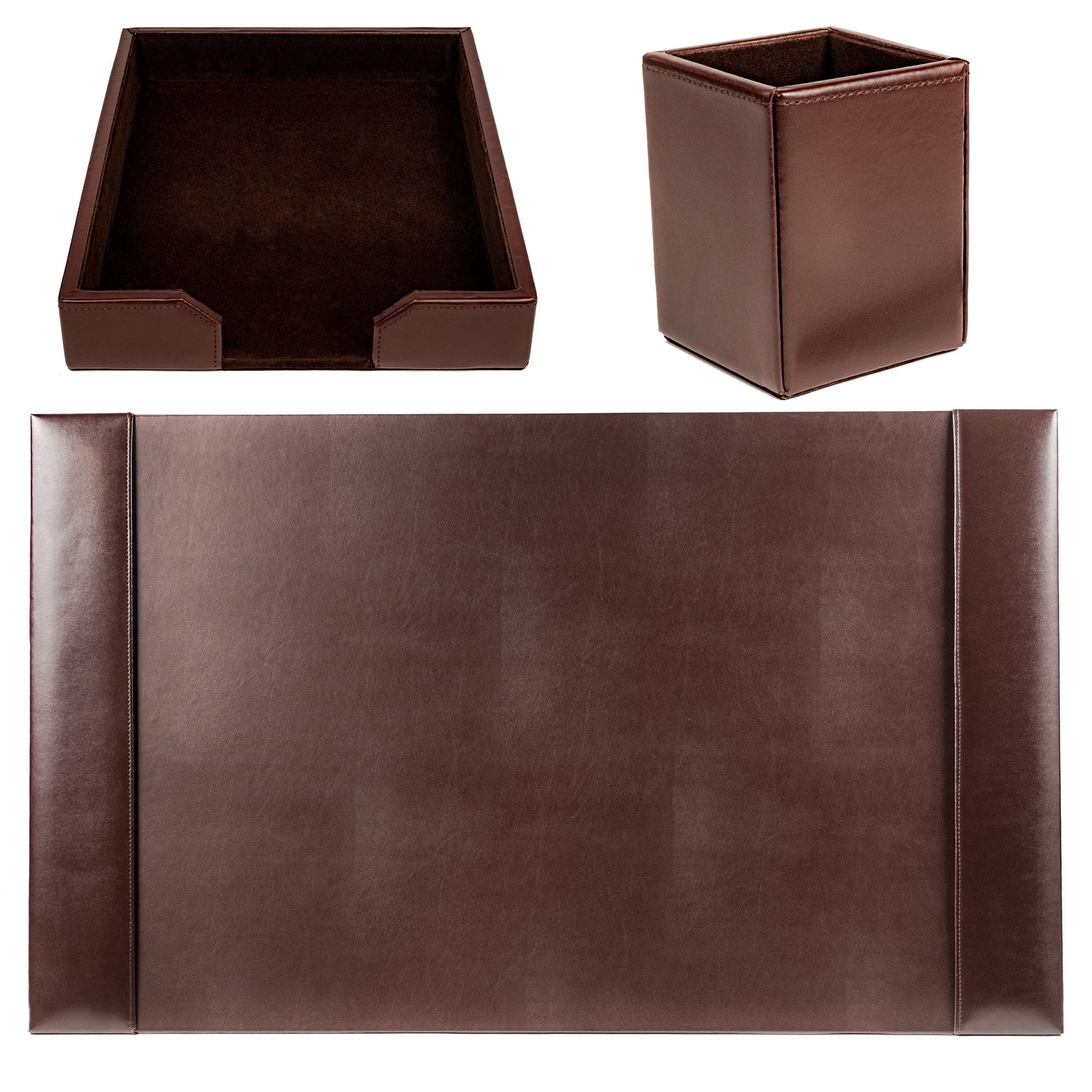Dark Brown Bonded Leather 3-Piece Desk Set