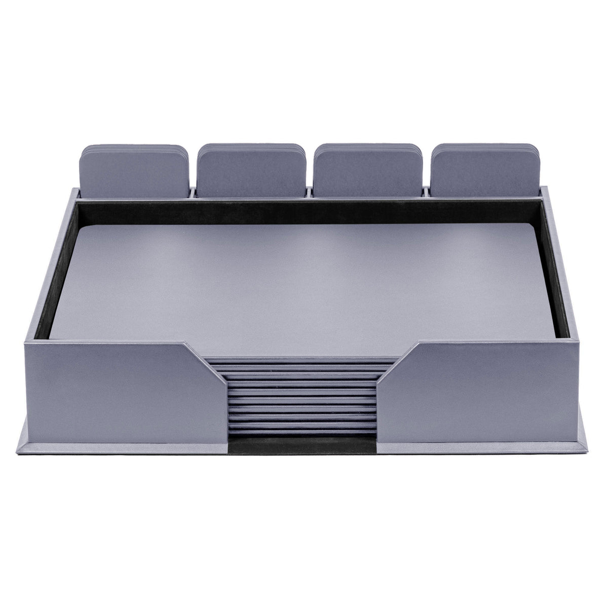 10 Seat Gray Leatherette Conference Room Set w/ Square Coasters, 17 x 14 Size Pads