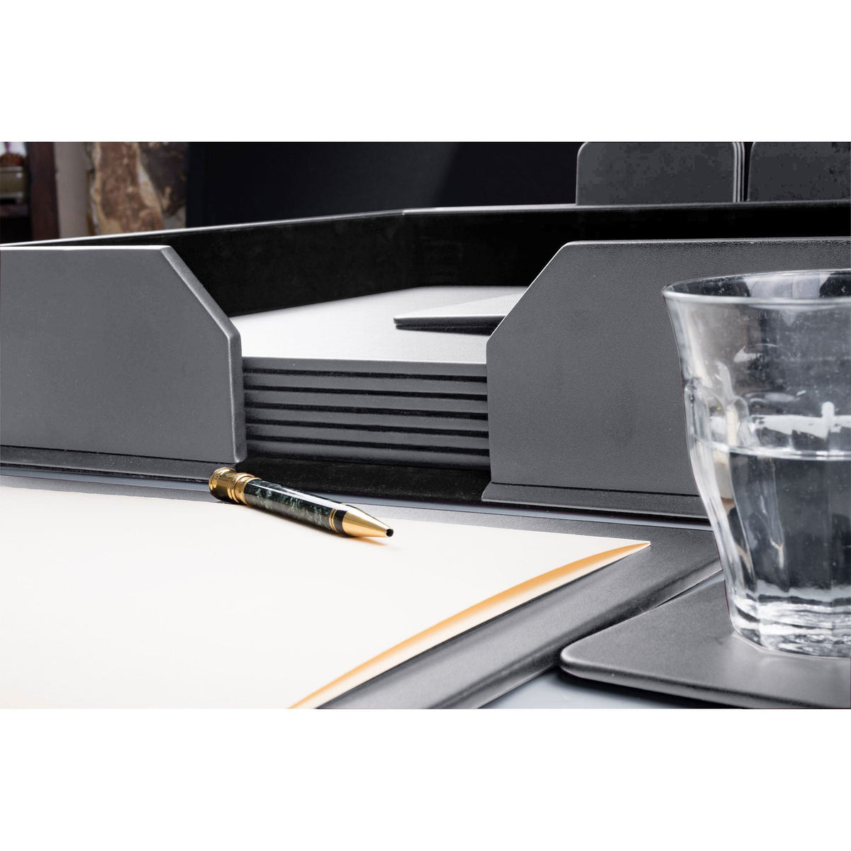 10 Seat Gray Leatherette Conference Room Set w/ Square Coasters, 17 x 14 Size Pads