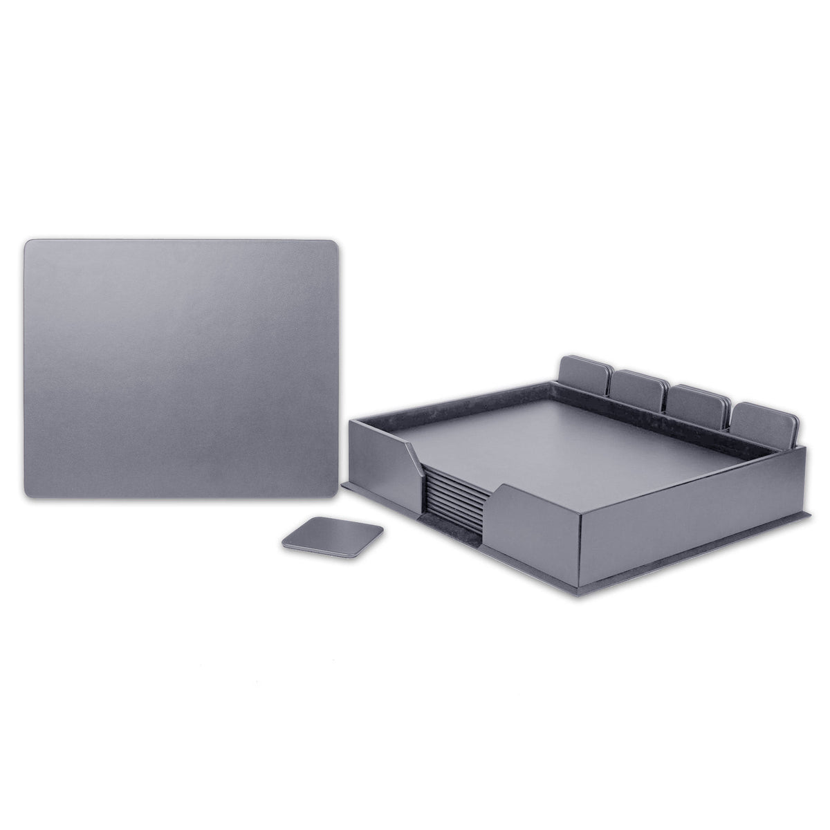 10 Seat Gray Leatherette Conference Room Set w/ Square Coasters, 17 x 14 Size Pads