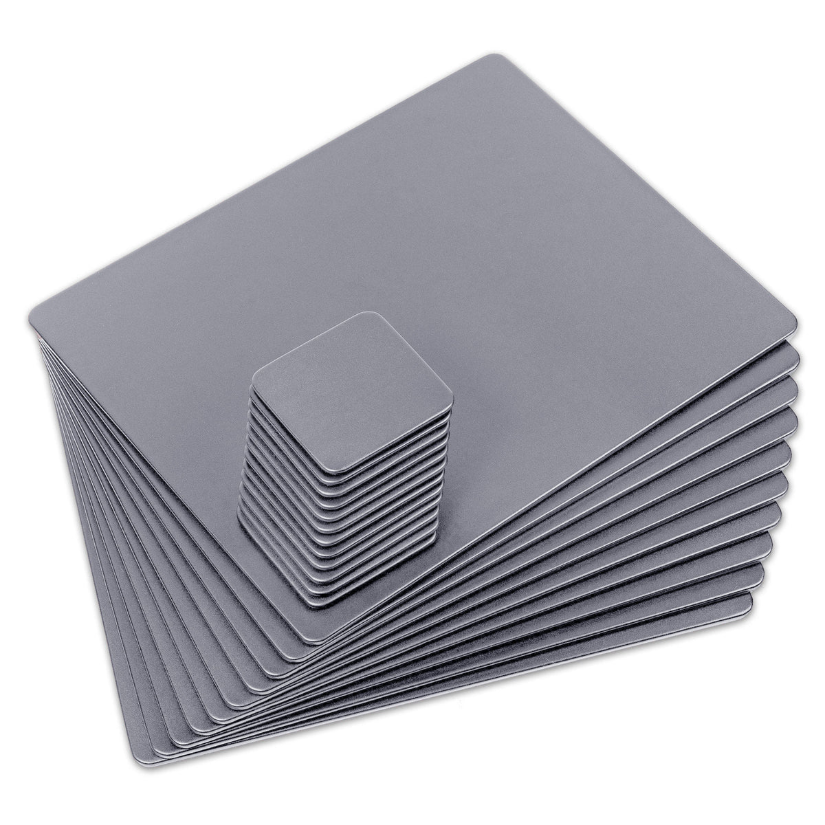 10 Seat Gray Leatherette Conference Room Set w/ Square Coasters, 17 x 14 Size Pads