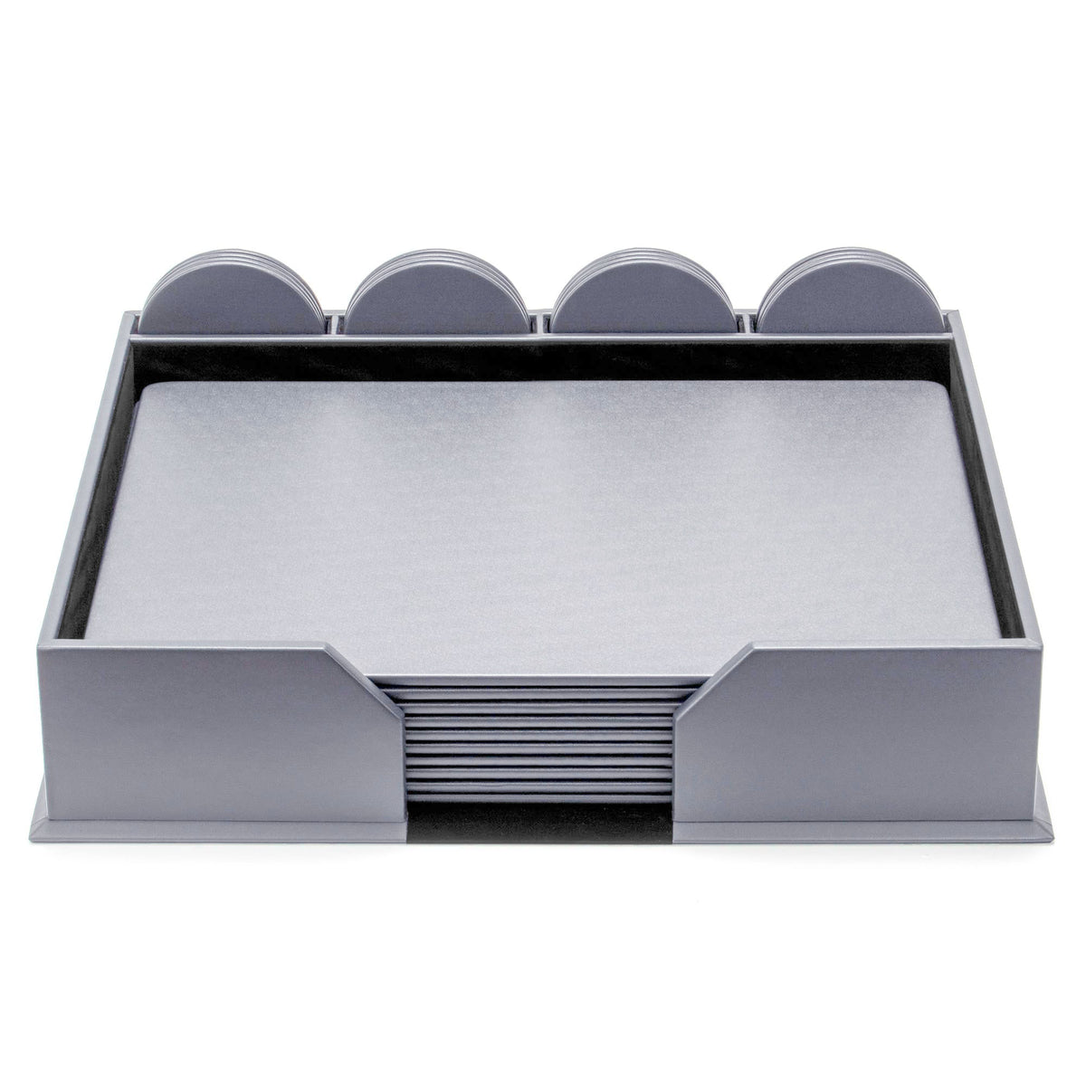 10 Seat Gray Leatherette Conference Room Set w/ Round Coasters, 17 x 14 Size Pads