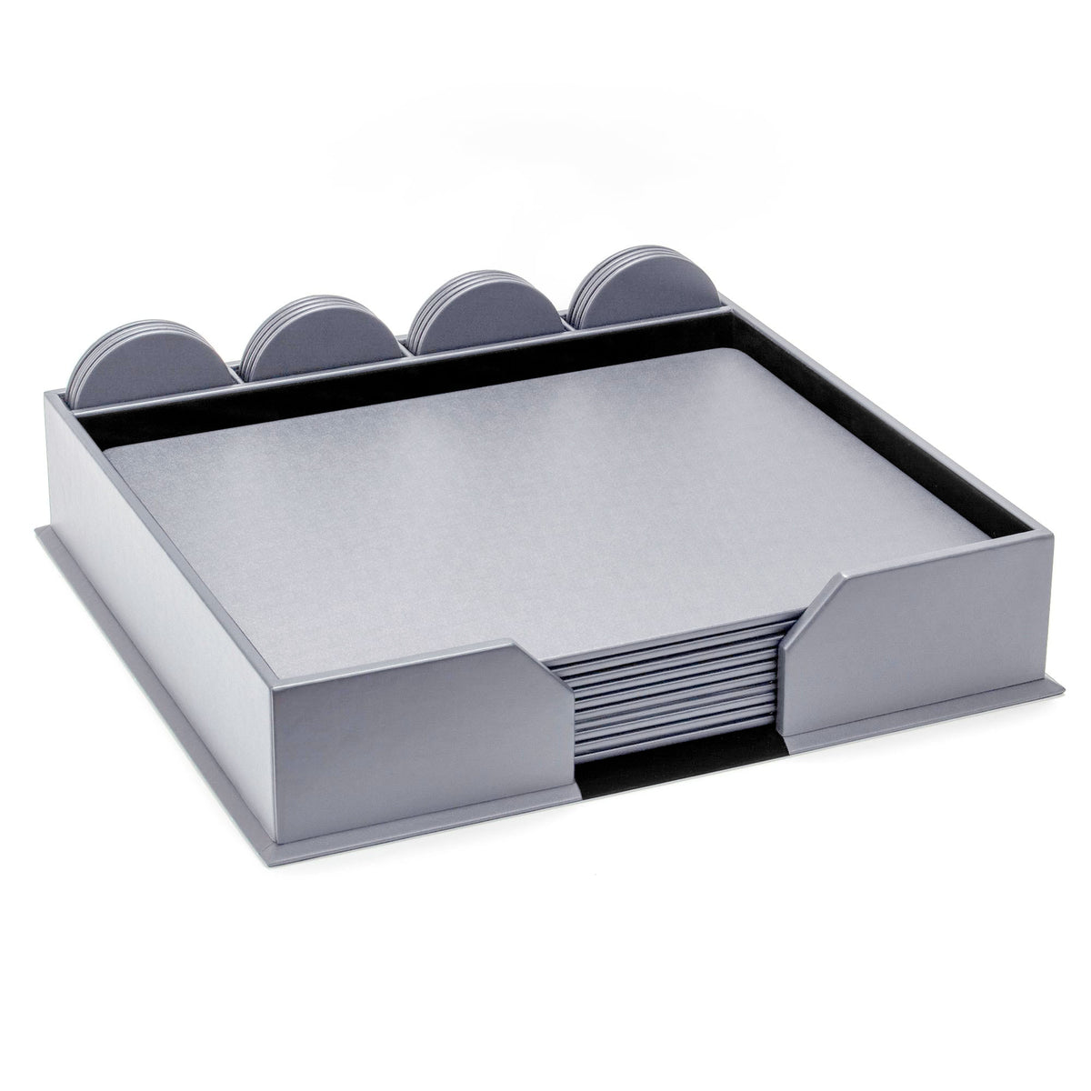 10 Seat Gray Leatherette Conference Room Set w/ Round Coasters, 17 x 14 Size Pads
